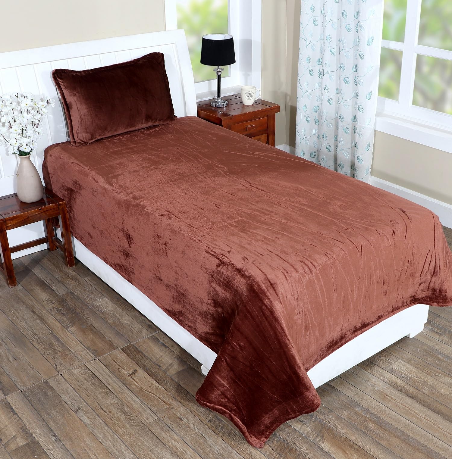 RD TREND Warm/Winter Super Soft Solid King Size Flat Single Bedsheet(90 x 60 Inch) with 1 Pillow Cover (18 x 28 Inch) Colour Coffee