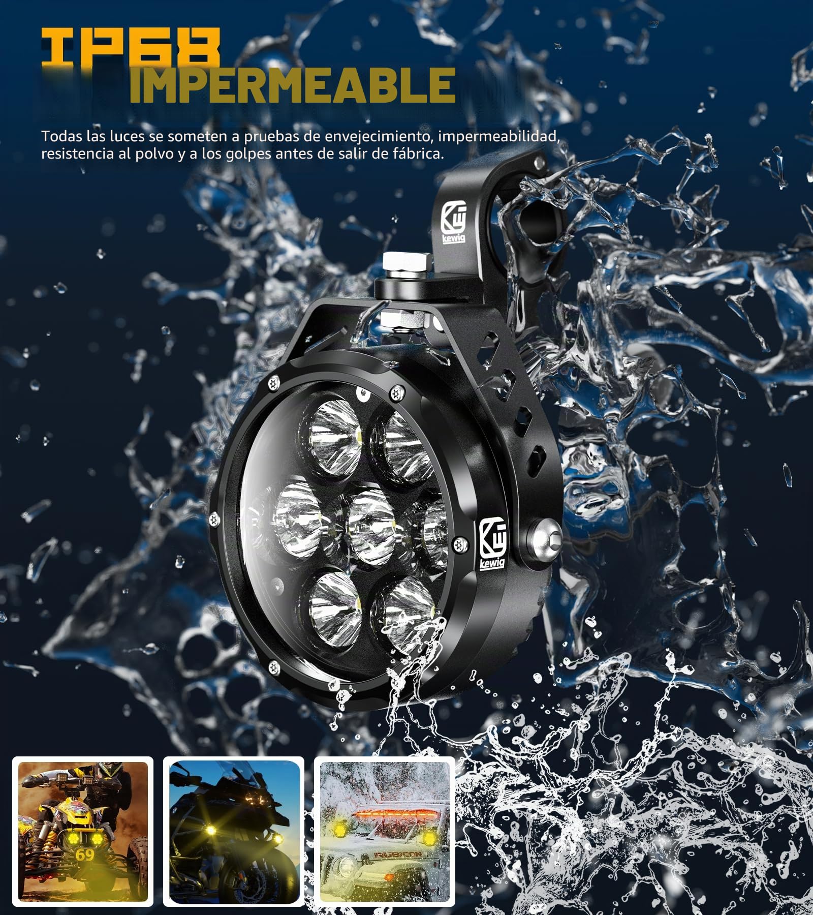 Kewig Luz adicional LED para motocicleta, 90 W, ámbar/amarillo blanco, faros auxiliares de dos colores, faros antiniebla con arnés de cables, faros de trabajo todoterreno, compatible con motocicleta
