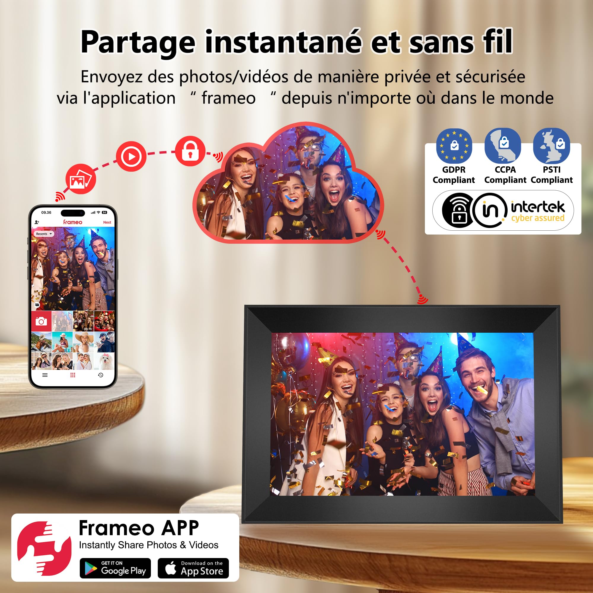 Frameo Cadre Photo Numérique 10,1 Pouces Wi-FI 32 Go, Écran Tactile IPS LCD 1280 x 800P, Cadre Photo Intelligent Cloud avec Rotation Automatique et Audio, Partagez Photos/Vidéos Instantanément (Noir)