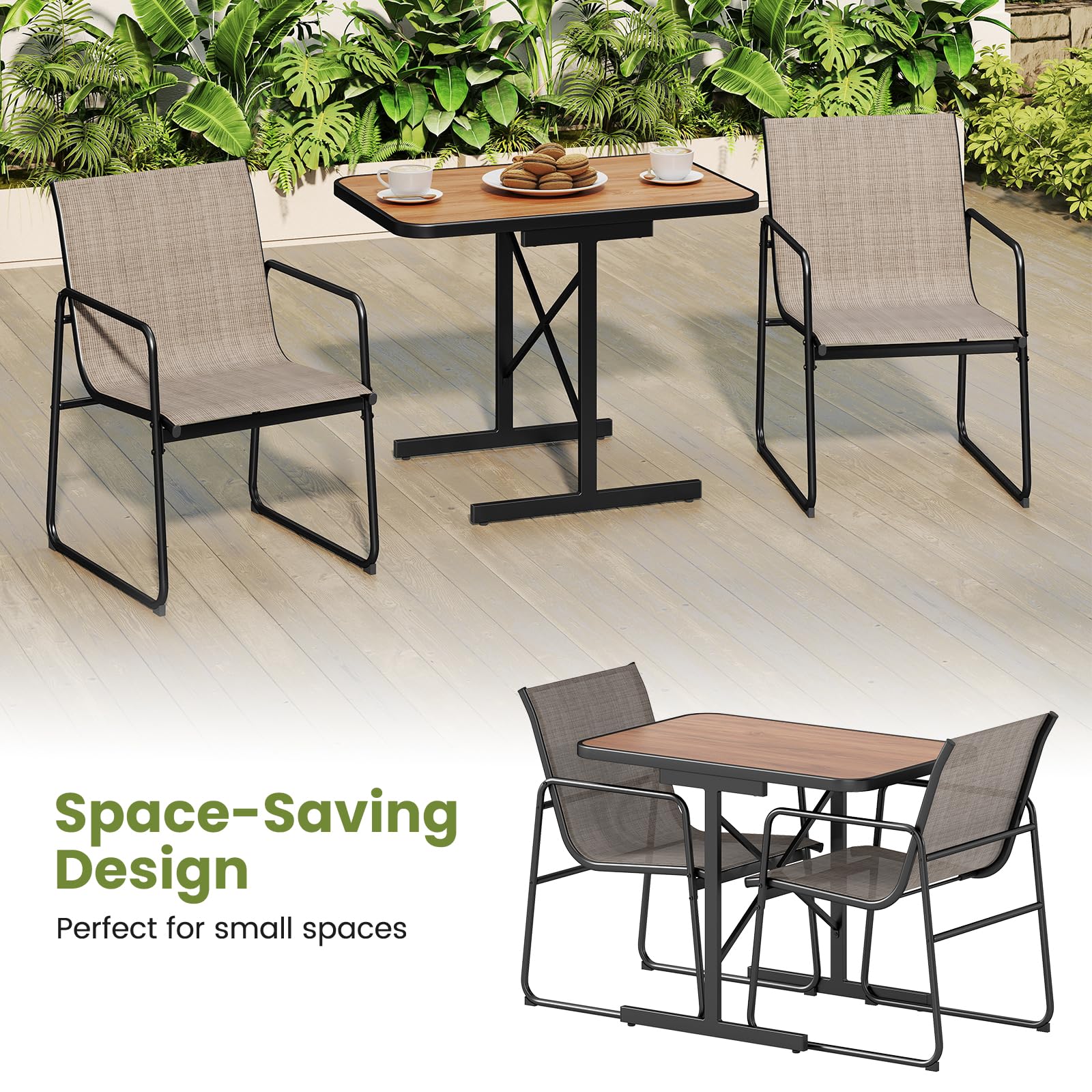 KOMFOTTEU Set di Mobile da Giardino in 3 Pezzi, Set Tavolo e 2 Sedie da Balcone in Tessuto Textilene, Set da Bistrò per Patio, Veranda, Bordo di Piscina, per 2 Persone, Grigio