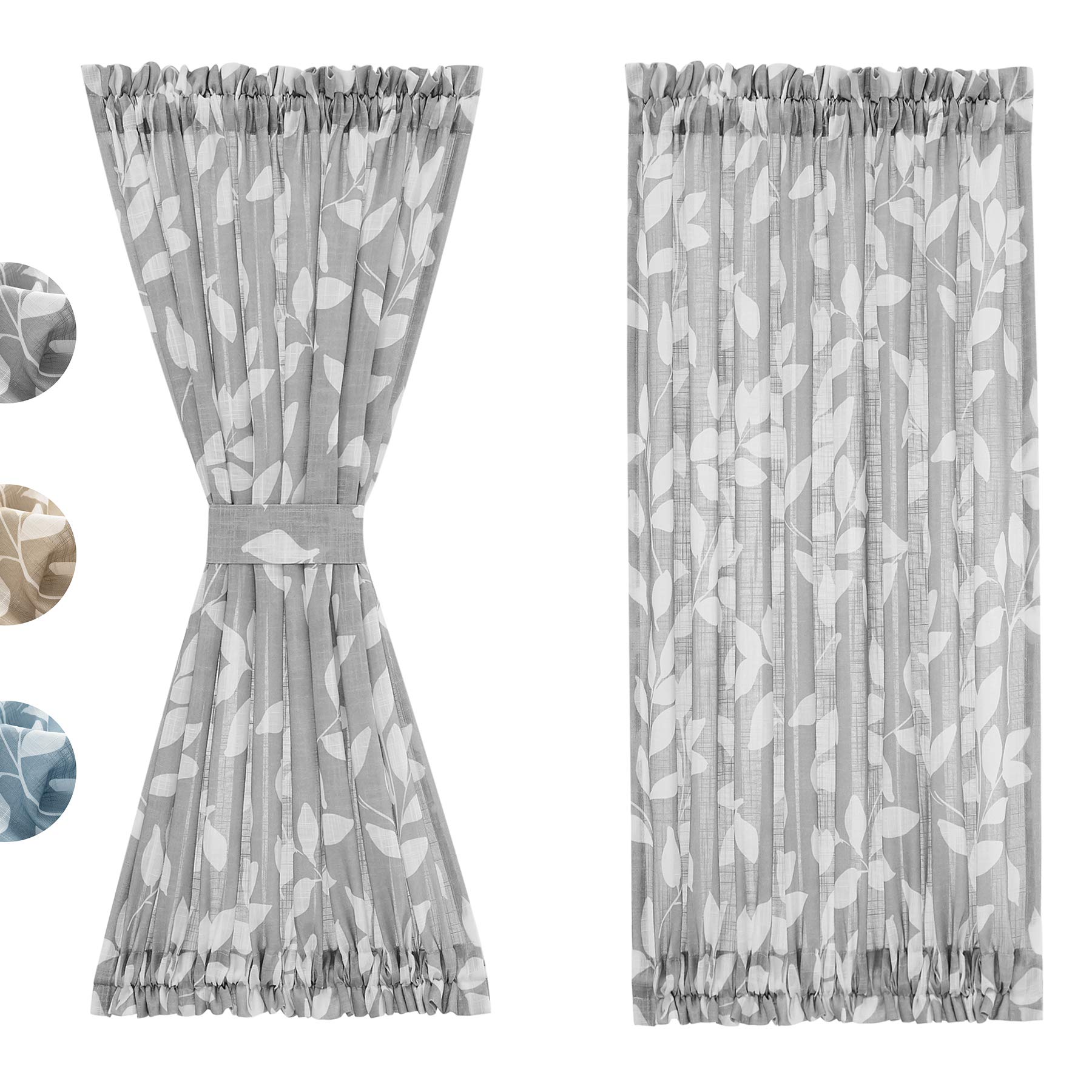 Treatmentex Grey and White French Door Panels 72inches Long Semi-Sheer Not See Through Linen Textured Door Curtain Set for Glass Doors, Light