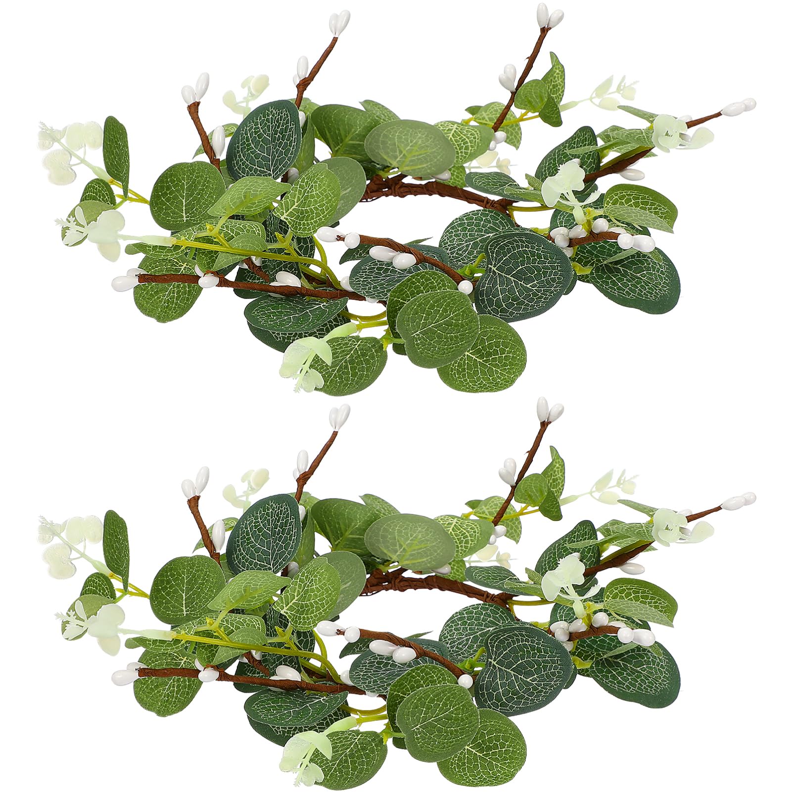 HANABASS 2pcs Decorative Candle Rings Eucalyptus Leaves Wreaths for Easter and Holiday Decor Versatile Indoor and Outdoor Candle Accessories for Door Wall Window Decor, 10.2 inch