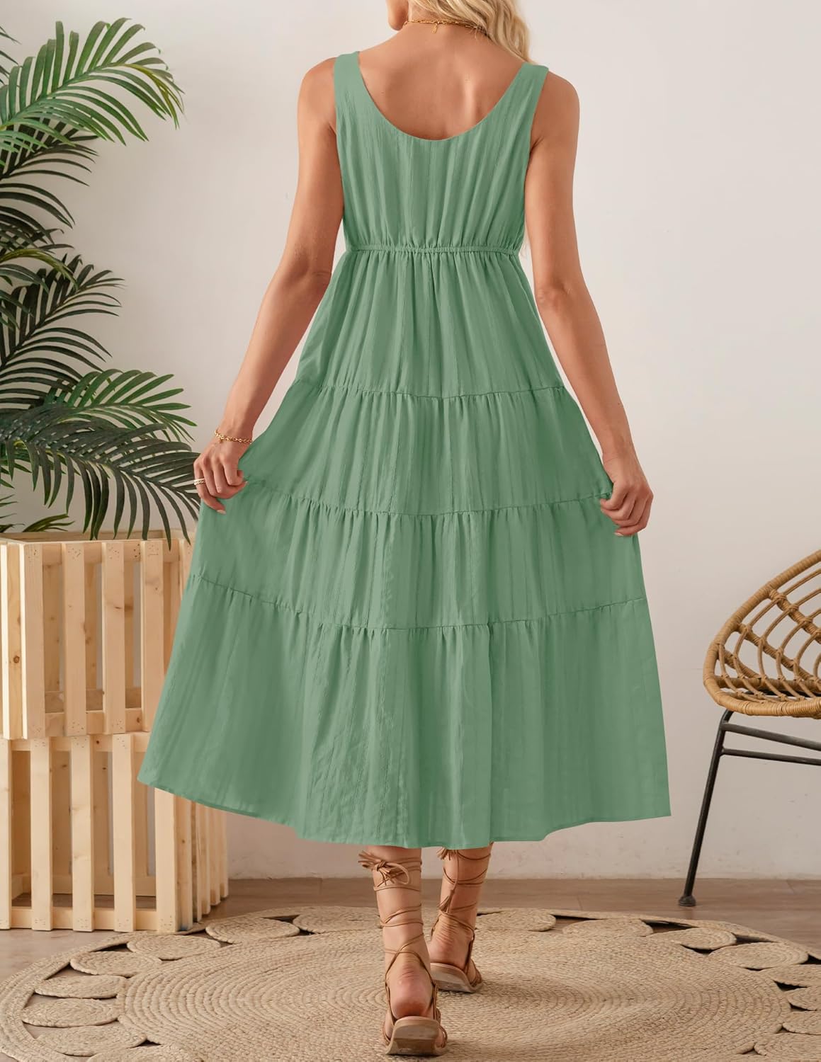 ZESICA Women's Summer Sleeveless Dress Casual Backless Loose Flowy Tiered Sundress Beach Cover up Tank Dresses - Image 4