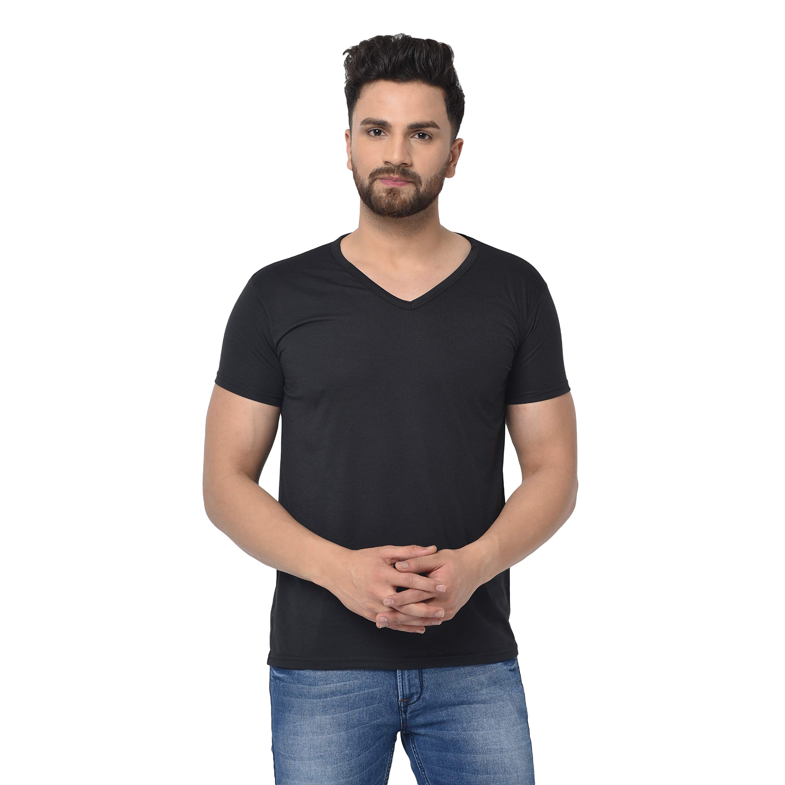 JANGOBOY Men's Cotton Blend Half Sleeve V Neck Tshirt