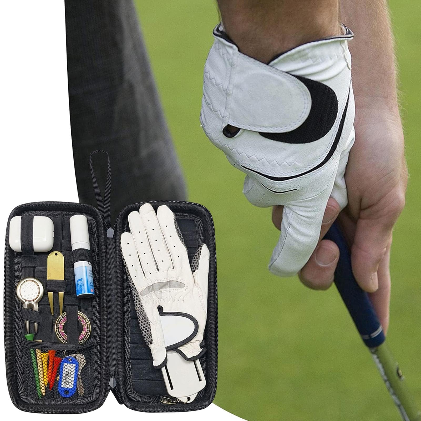 Borsa portaoggetti per guanti da golf - da golf Custodia protettiva Custodia rigida per guanti | Custodia per guanti da golf con vani portaoggetti collegabili e ganci per uso esterno