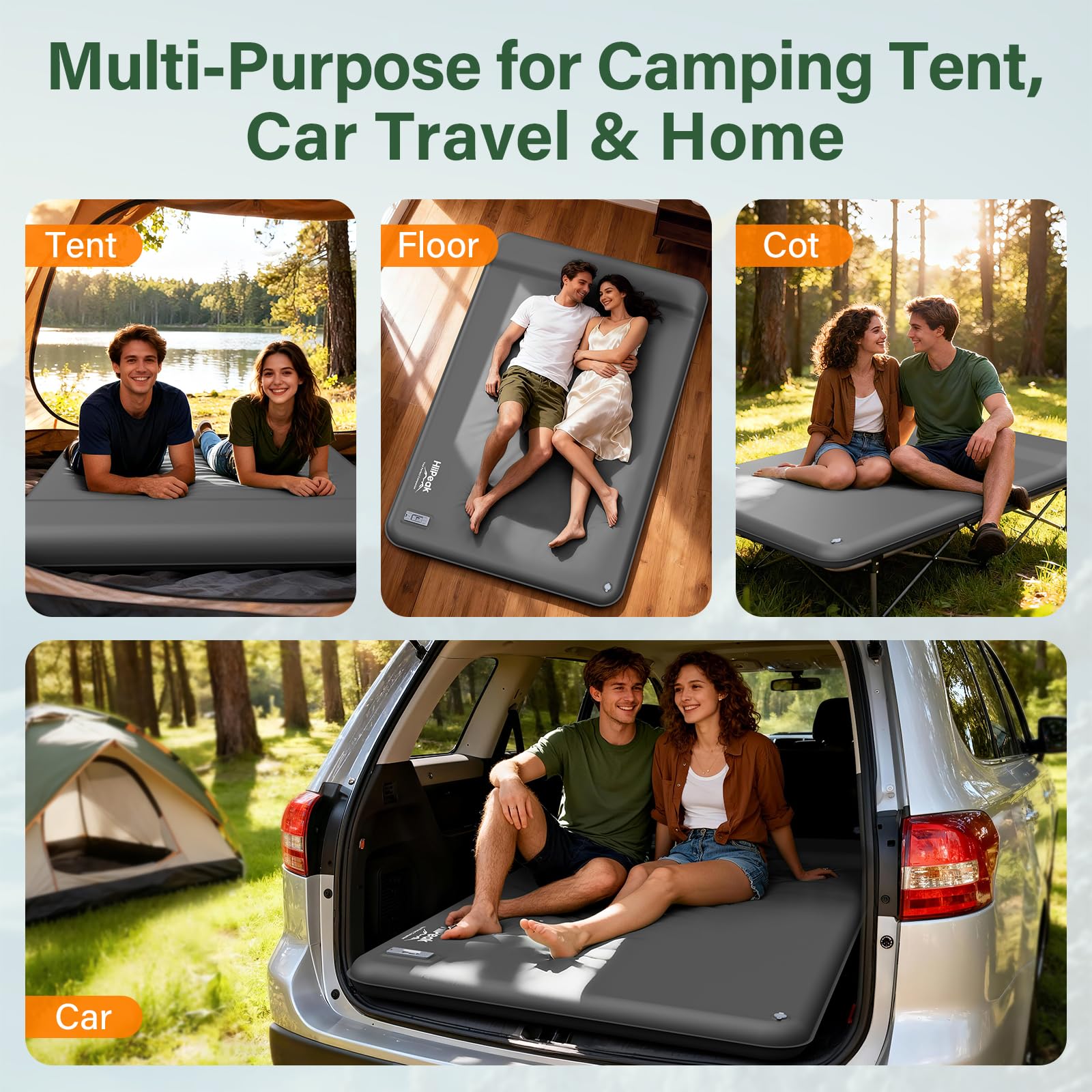 HiiPeak Colchón Inflable de Camping para 2 Personas con Bomba Eléctrica Integrada, R-Value 9,5 Invierno y 4 Estaciones, Colchoneta Aislante con Espuma y Almohada para Senderismo y Tienda