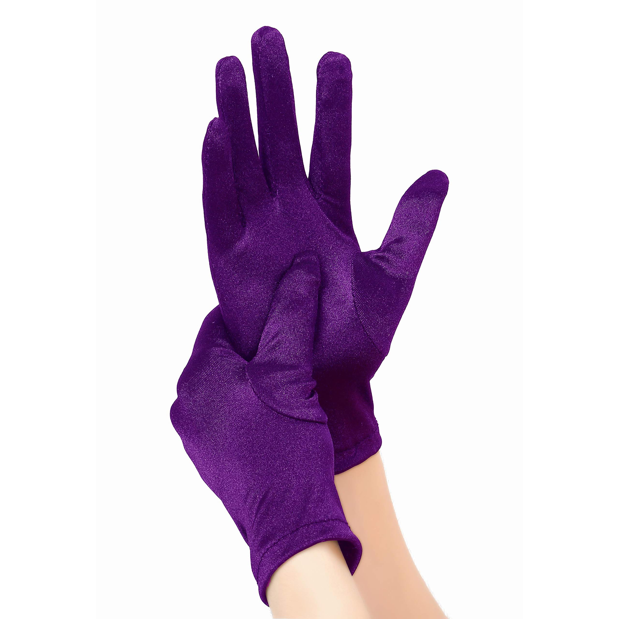 Short Opera Satin Gloves for Women Wrist Length Banquet Gloves Tea Party Halloween Costume Gloves, Purple - Image 2