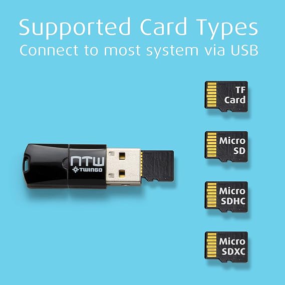 NTW Twingo: Micro SD Card Reader/Memory Card Reader/USB 2.0 Adapter/Micro USB OTG/Portable Micro SD Card Reader for Android Phone/MacBook/PC/Tablets - 2 Pack