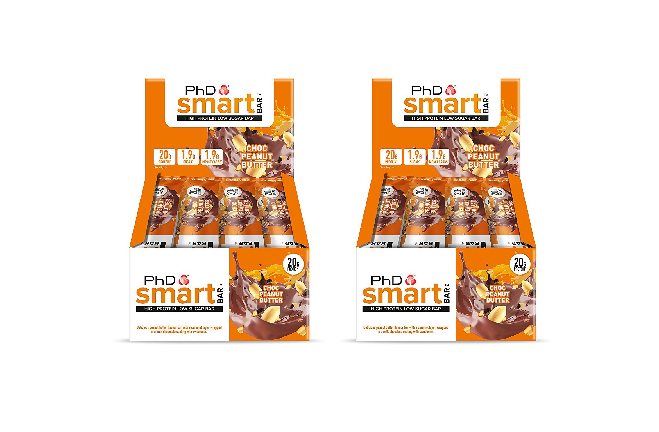 High Protein Low Carb Bar Choc Lot de 2 boîtes de 12 beurres de cacahuète 24 bars x 64 g