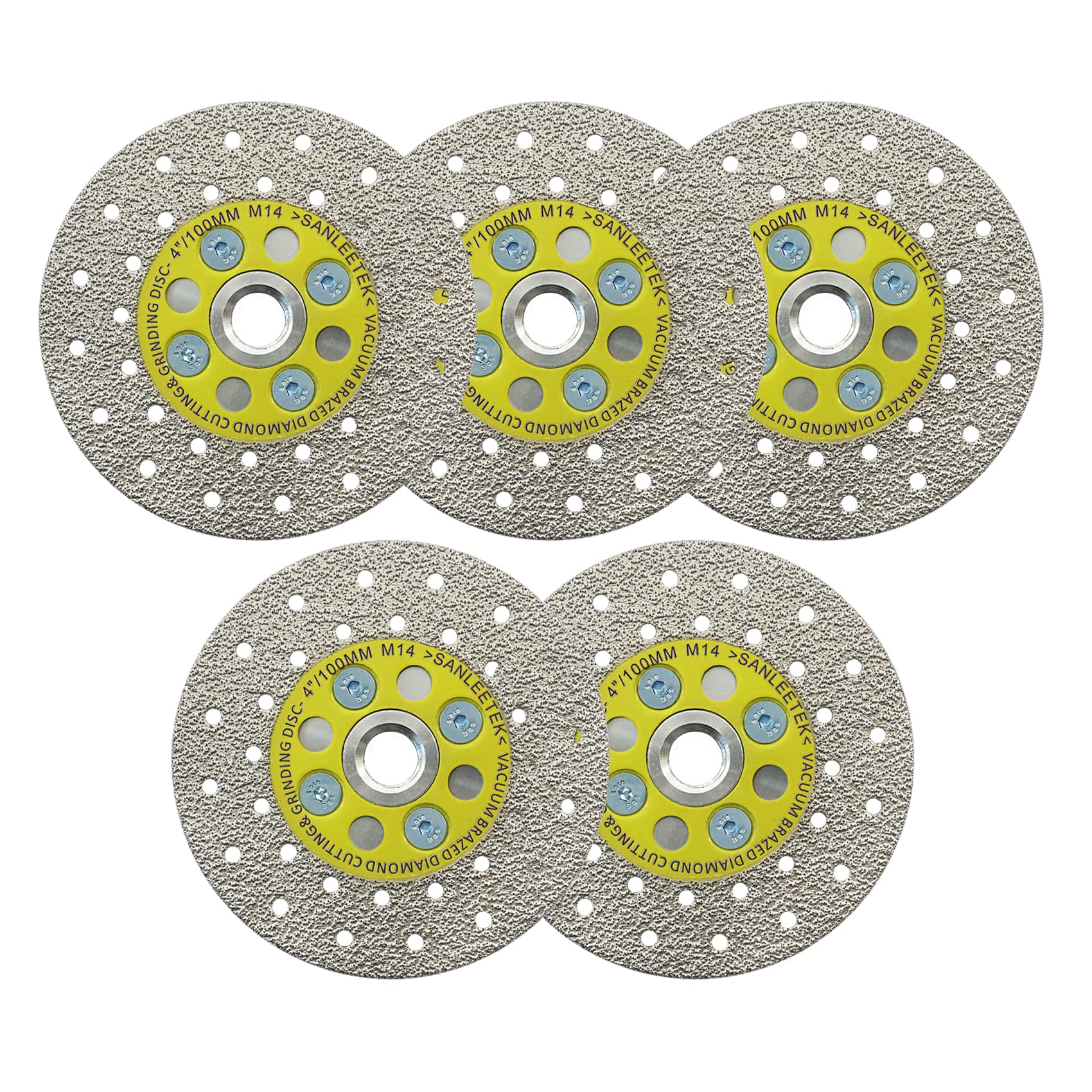 Disco diamante 100 mm 5 piezas doble cara corte y molienda hoja sierra soldada al vacío para mármol, granito, hormigón, porcelana M14 roscado SANLEETEK