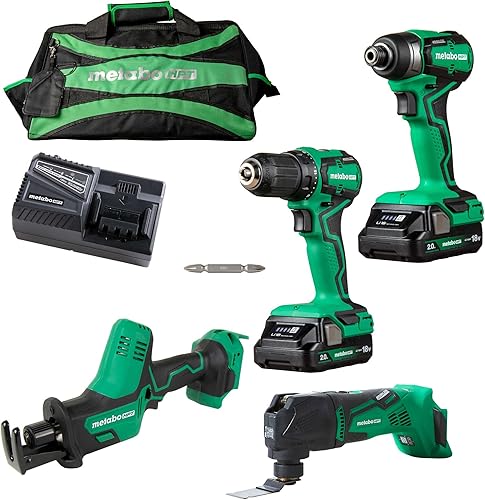 Metabo HPT KC18DDX4SM 18V MultiVolt Kit combinado subcompacto de 4 herramientas sin escobillas de iones de litio sin escobillas con 2 baterías (2 Ah)