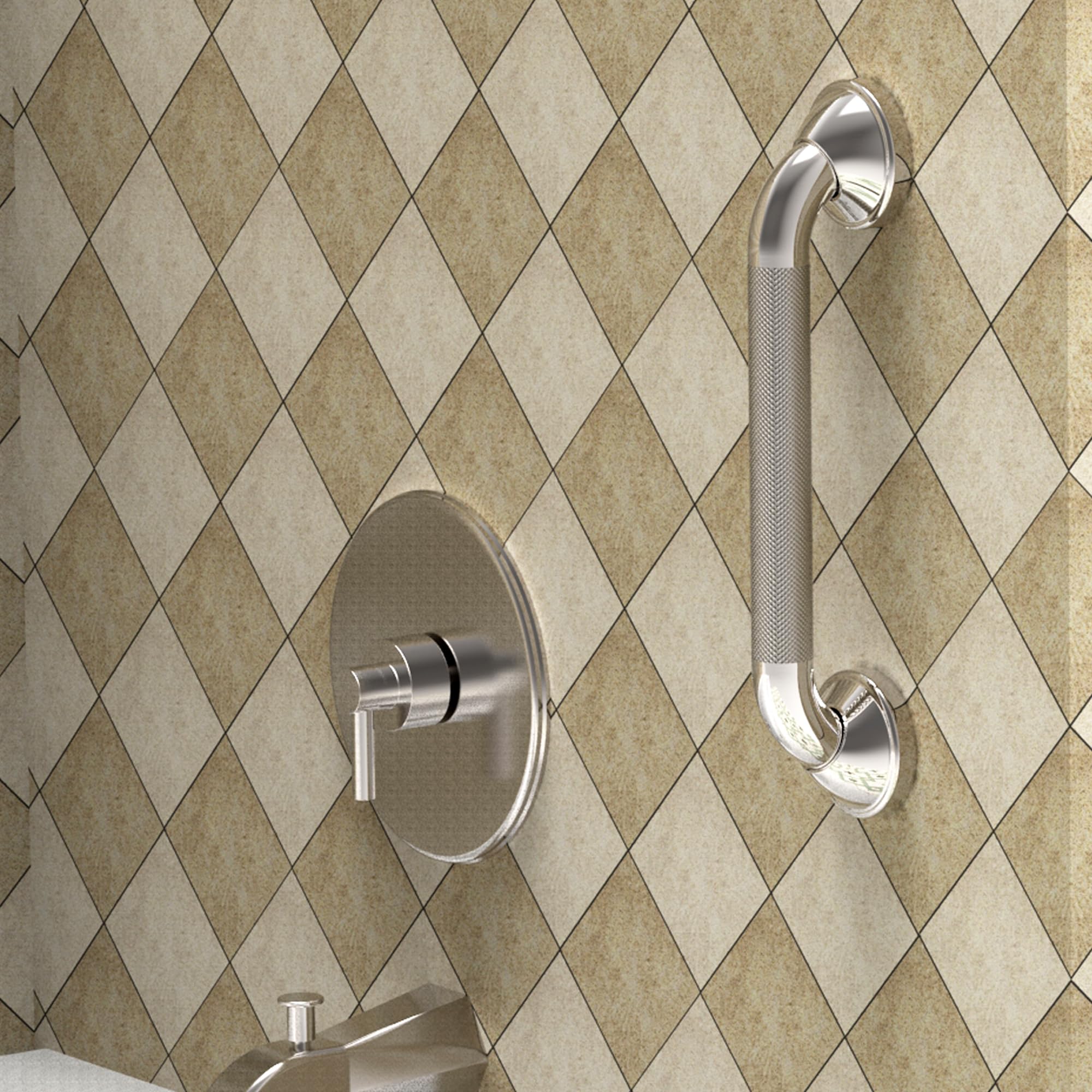 1-1/4 x 12in Bath Safety Knurled Grab Bar, ADA Compliant, Heavy Duty 500lbs Support, Bathroom Mobility Aid for Seniors and Disabled, Rustproof Stainless Steel, Chrome Finish