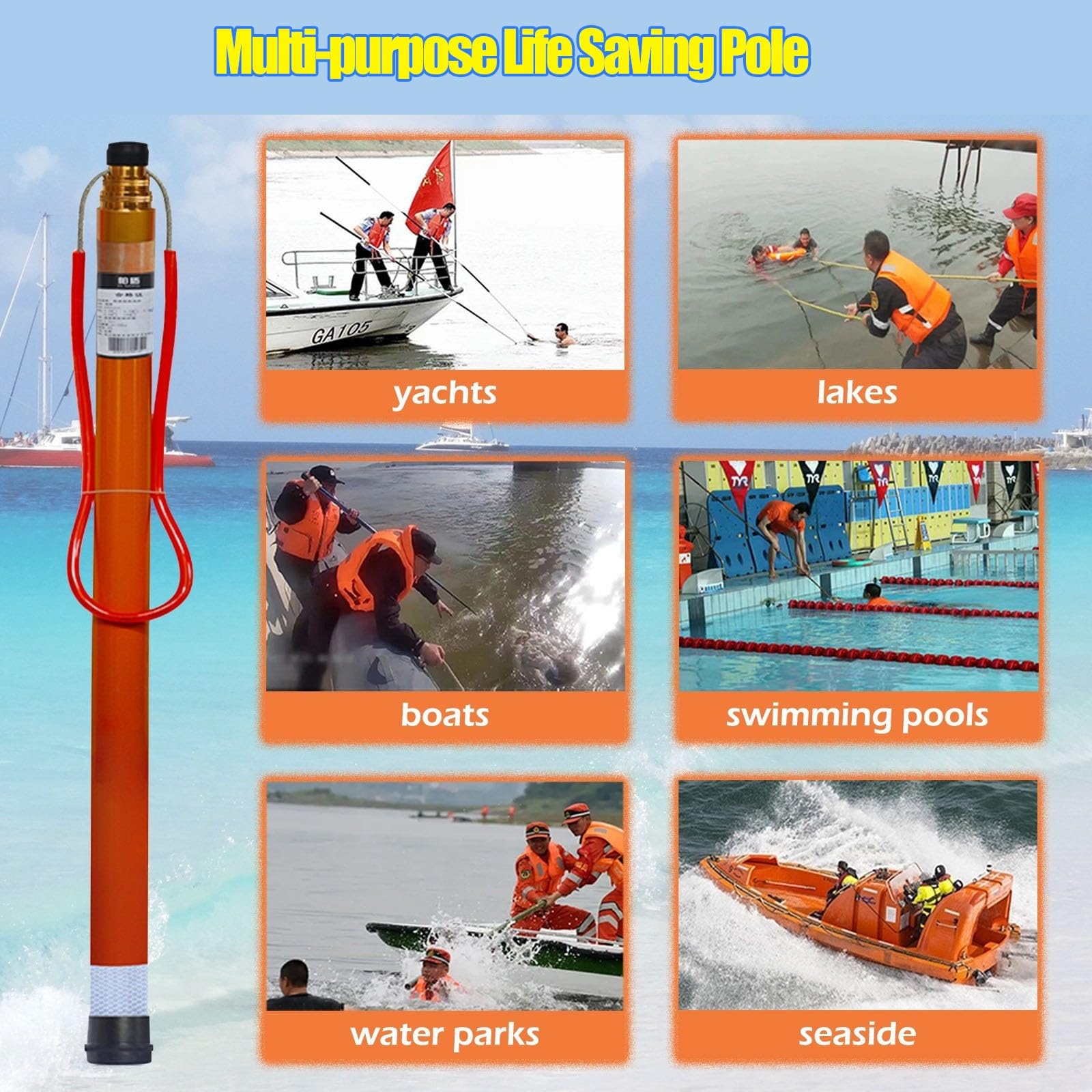 Palo Telescopico per Piscina Dispositivo Di Salvataggio Di Emergenza Estensibile Per Uso Commerciale Gancio Di Sicurezza Per Piscina Con Asta, Leggero Portatile Accessori Per Bagnini Asta Di Salvatagg