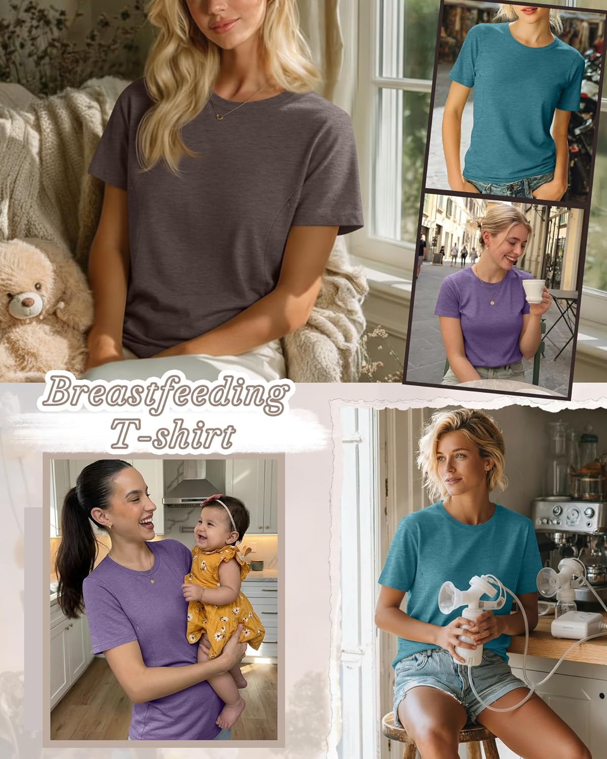 3 Pack Women's Nursing Shirts for Breastfeeding with Zippers Maternity Loose Short Sleeve Tops Pregnancy Clothes