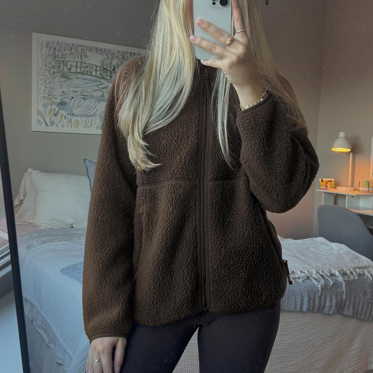 Hixiaohe Womens Fuzzy Fleece Jacket Fall Winter Warm Long Sleeve Sherpa Coats Casual Full Zip Up Outerwear with Pockets - Image 6