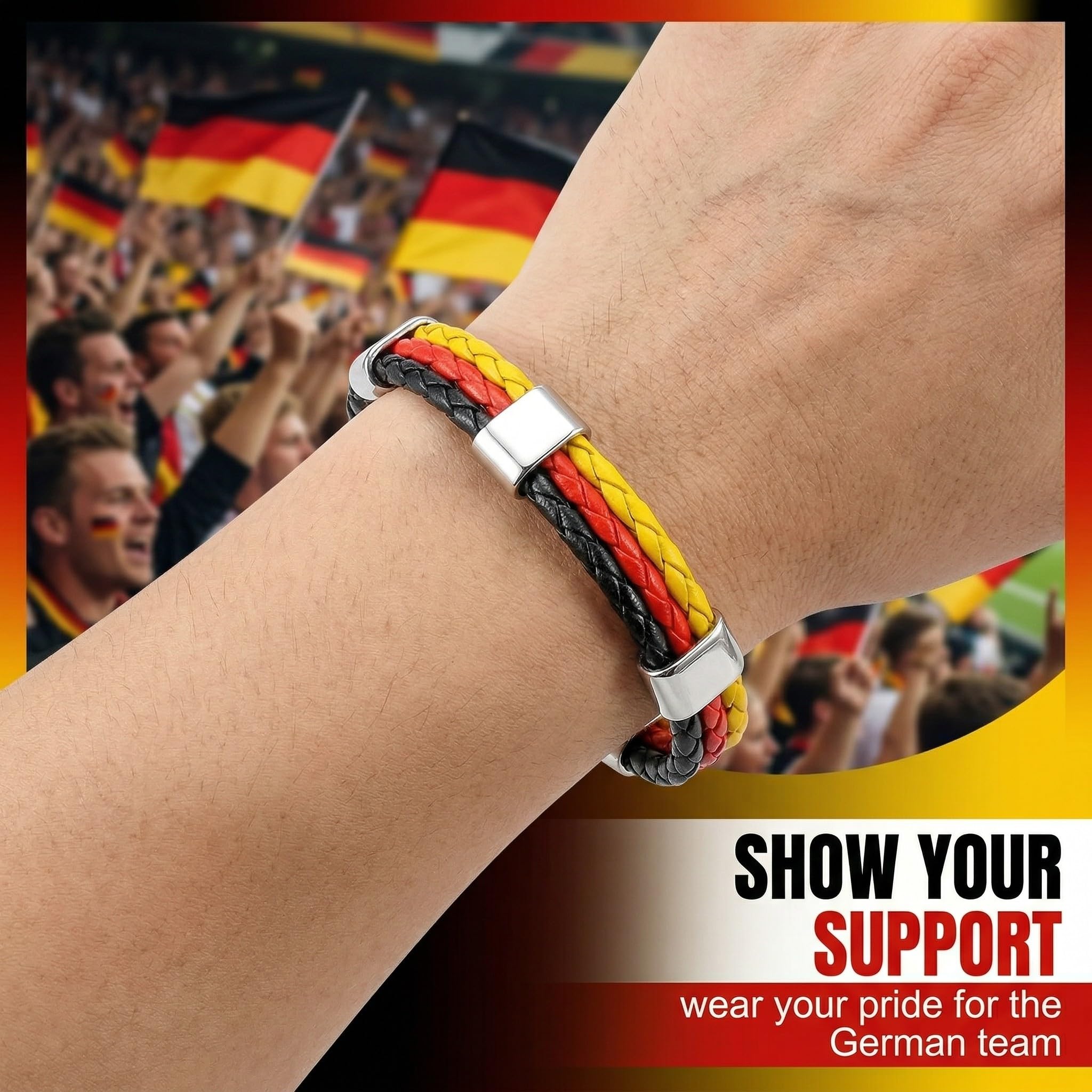 Bracelets Allemagne Cuir Synthétique Drapeau Tricolore 22cm Lot de 2