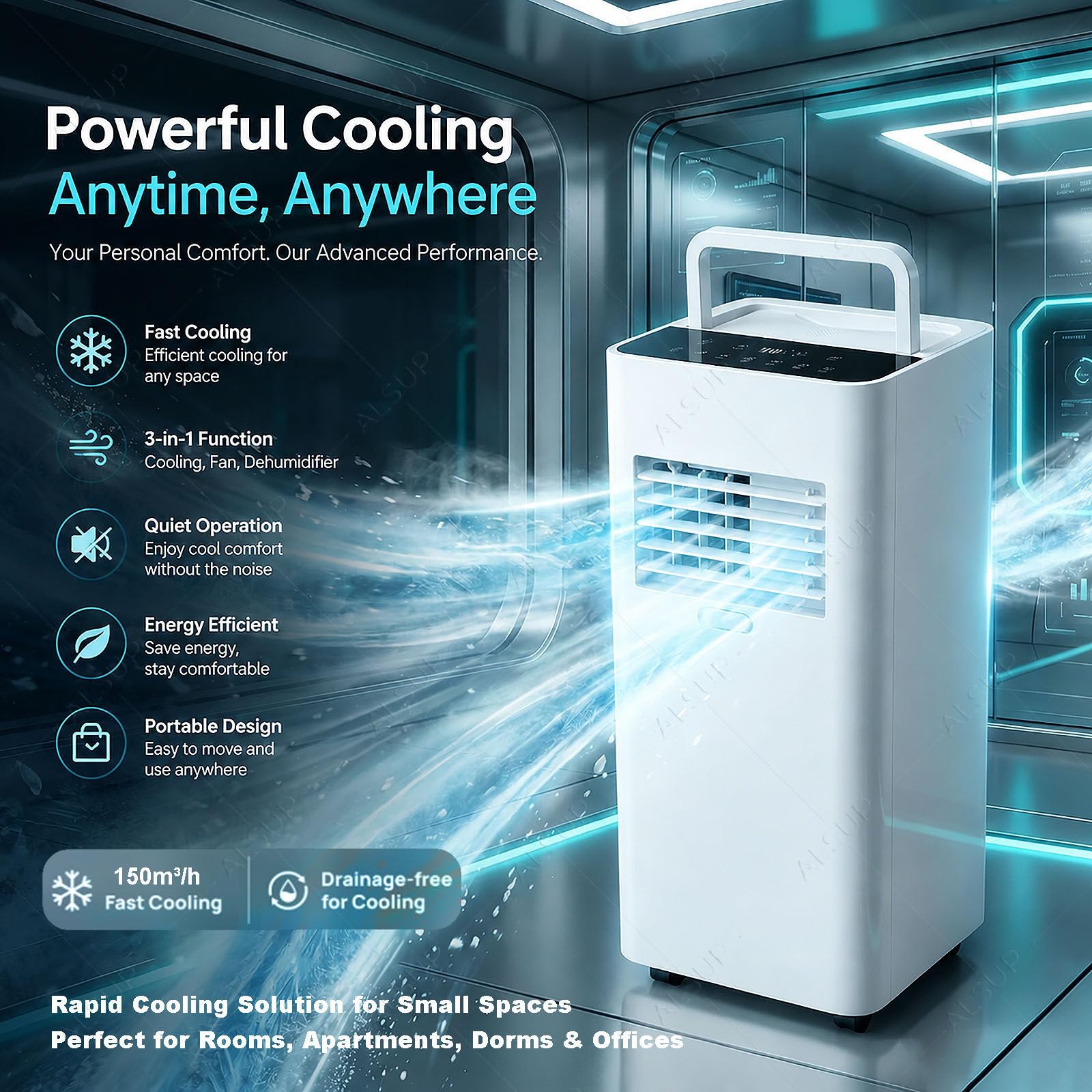 Aire Acondicionado Portátil Silencioso 7000 BTU Con Mando Y Temporizador