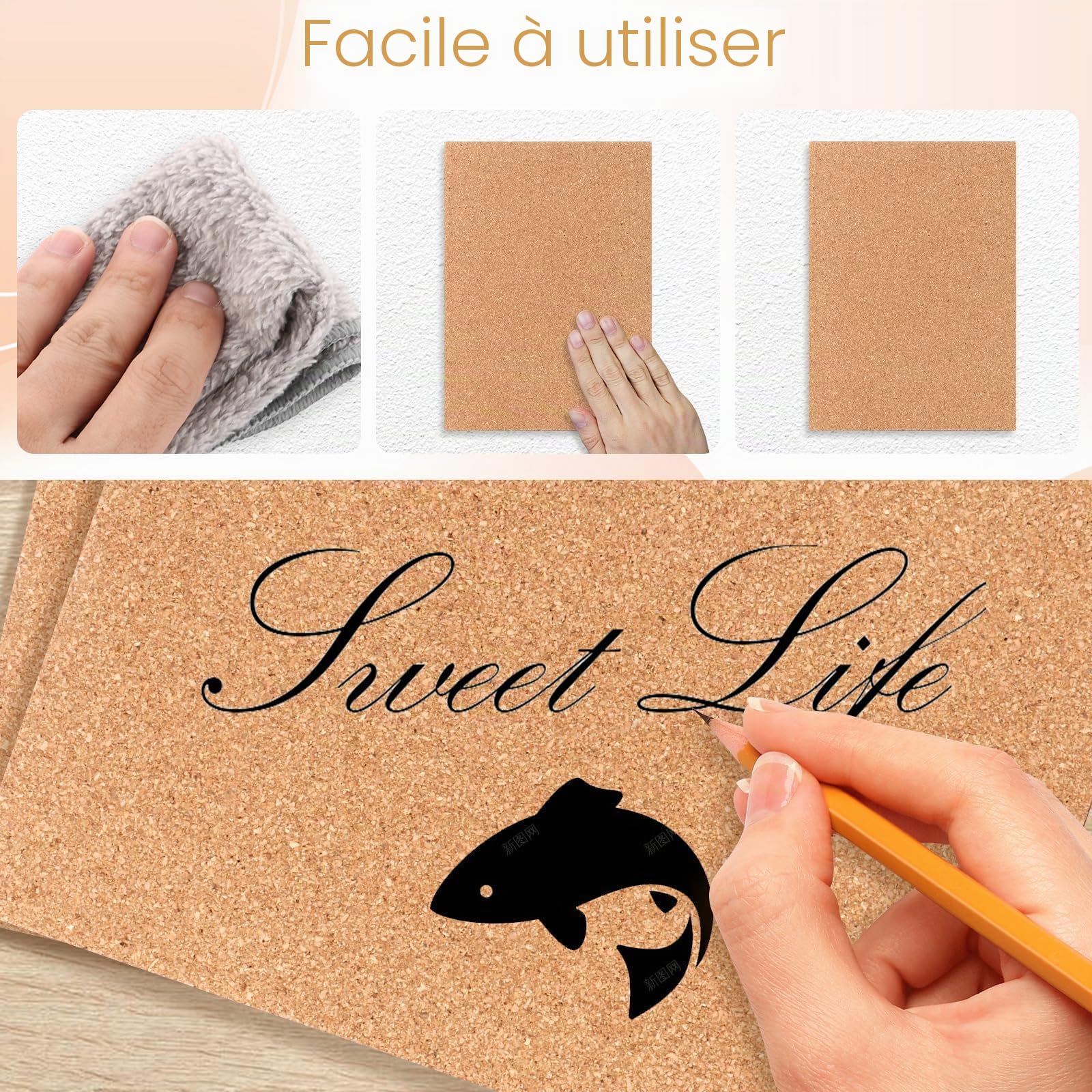 Lot de 16 plaques en liège 30 x 21 cm - Avec 60 broches - 4 mm d'épaisseur - Tableau d'affichage - Dessous de verre isolés en liège - Pour cuisine, tableaux mémo et projets de bricolage