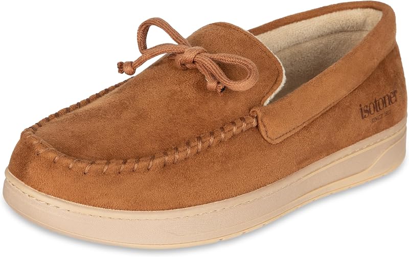isotoner Pantuflas tipo mocasín cómodas de espuma viscoelástica de microgamuza para interiores y exteriores para hombre