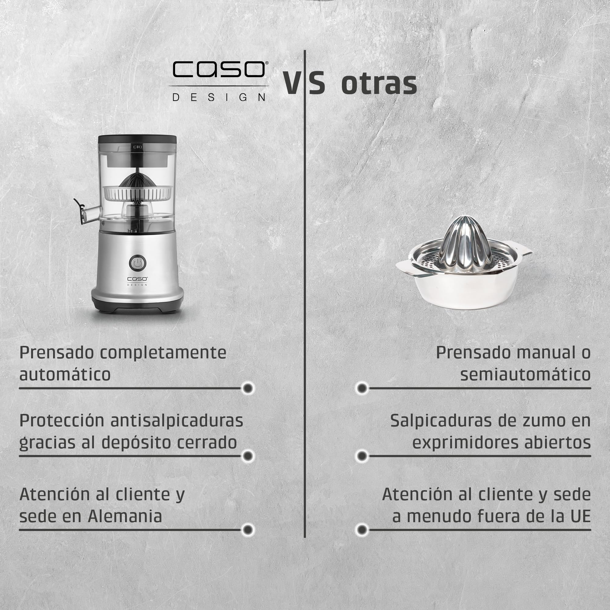 CASO CP 440 Lift Inox - Exprimidor Eléctrico con cono universal para Naranjas y Cítricos, 300W, antisalpicaduras, alta extracción de zumo, pies con ventosa, apto para lavavajillas, acero inoxidable
