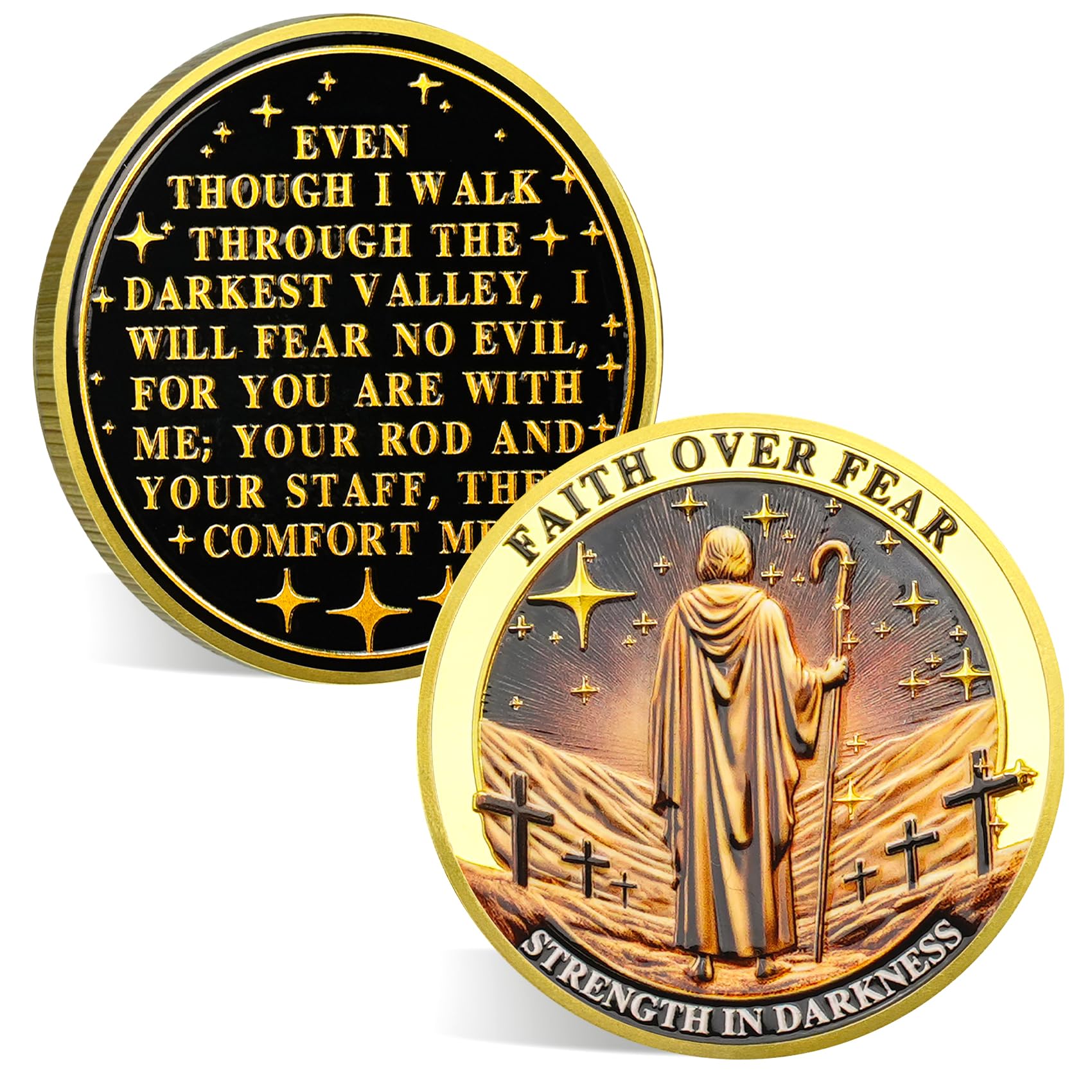 Faith in Darkness Coin - Christian Challenge Coin - Jesus Psalm 23:4 Inspirational Religious Token Spiritual Growth Motivational Christian Gift (2)