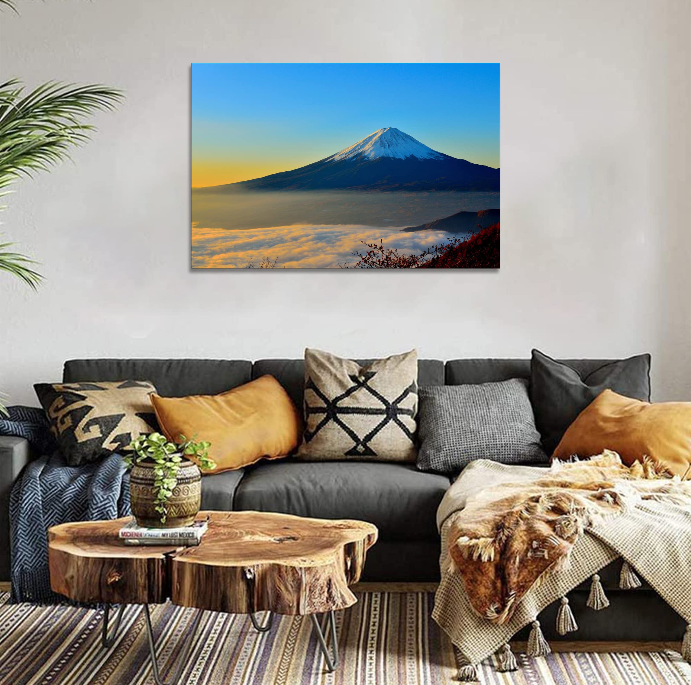 Amazon.co.jp: 富士山 アートパネル 白雲 絵 レイクライト 赤富士 風景