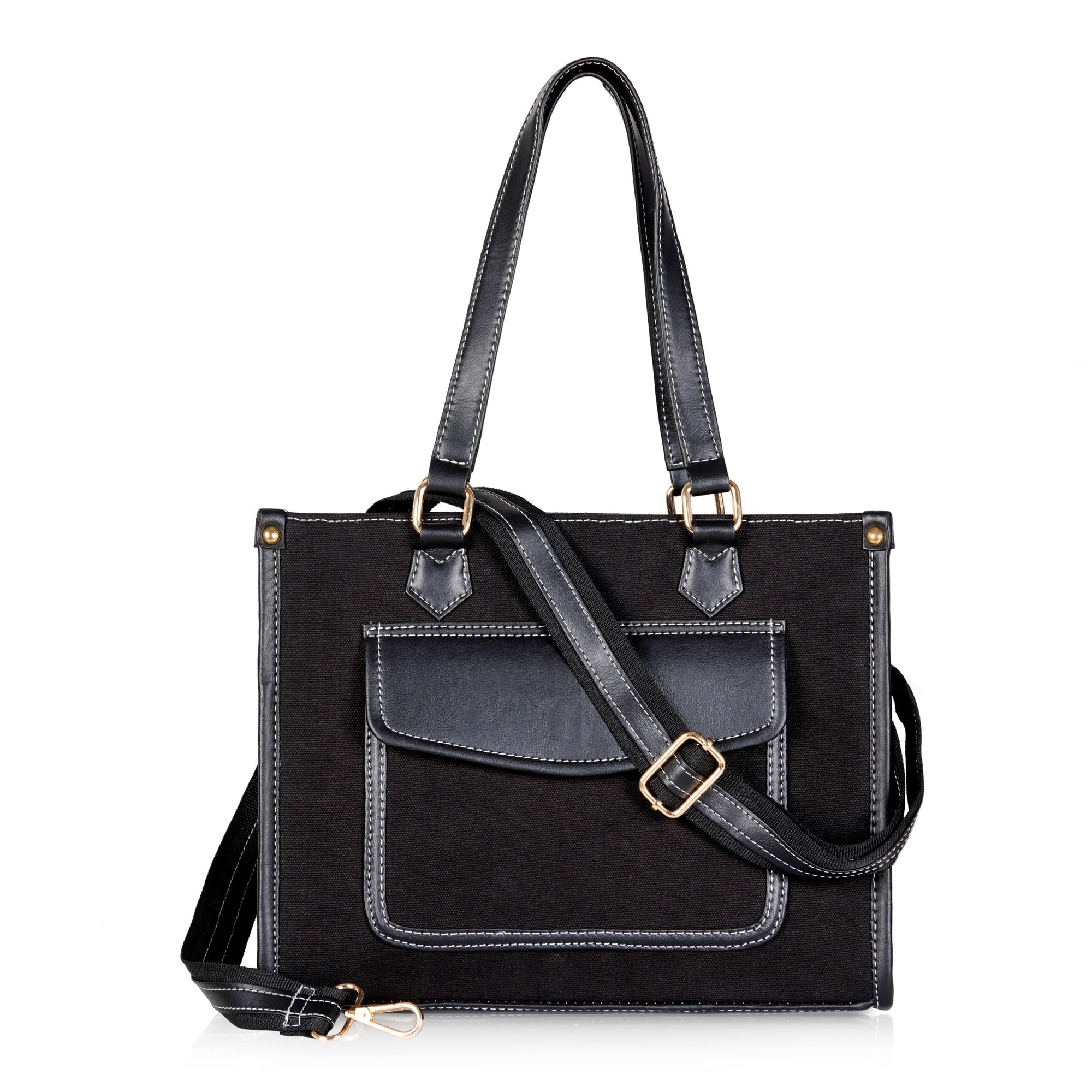 ITALISH Satchel Handbag in Canvas and Leather White and Brown Shoulder Strap Standard Size (Black) (B0D7BXDHQX) Amazon Price History, Amazon Price Tracker