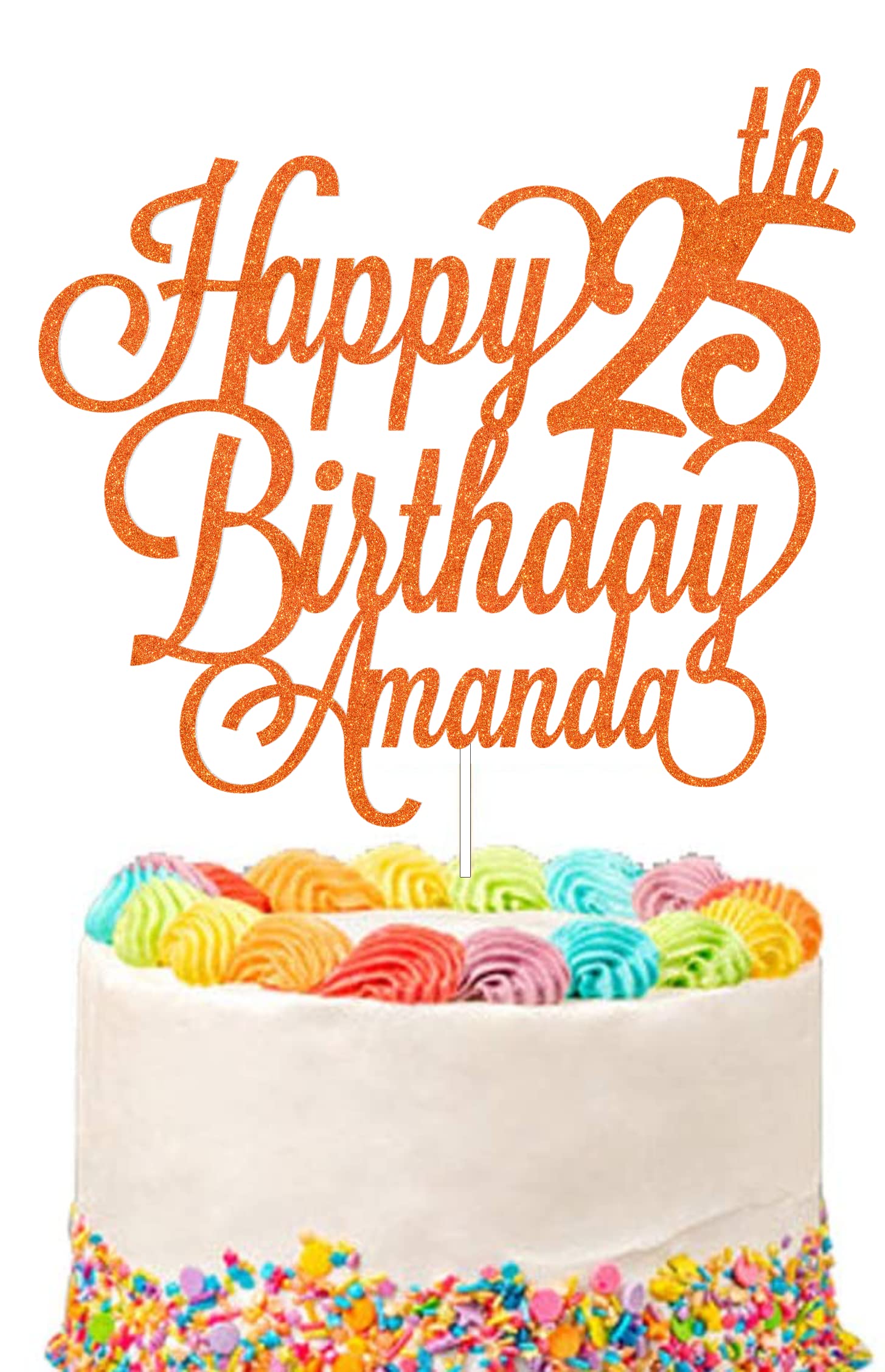Personalised Happy Birthday Glitter Cake Topper Customised with Any Name & Any Age Party Cake Decoration for 1st 10th 13th 16th 18th 20th 21st 30th 40th 50th 60th 70th 80th (Orange) โ image 1