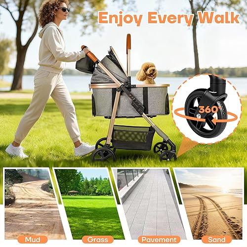 Miniatura 5 de Cochecito para perros y gatos para mascotas pequeñasmedianas de hasta 50 libras, cochecito plegable 3 en 1 para mascotas con transportador