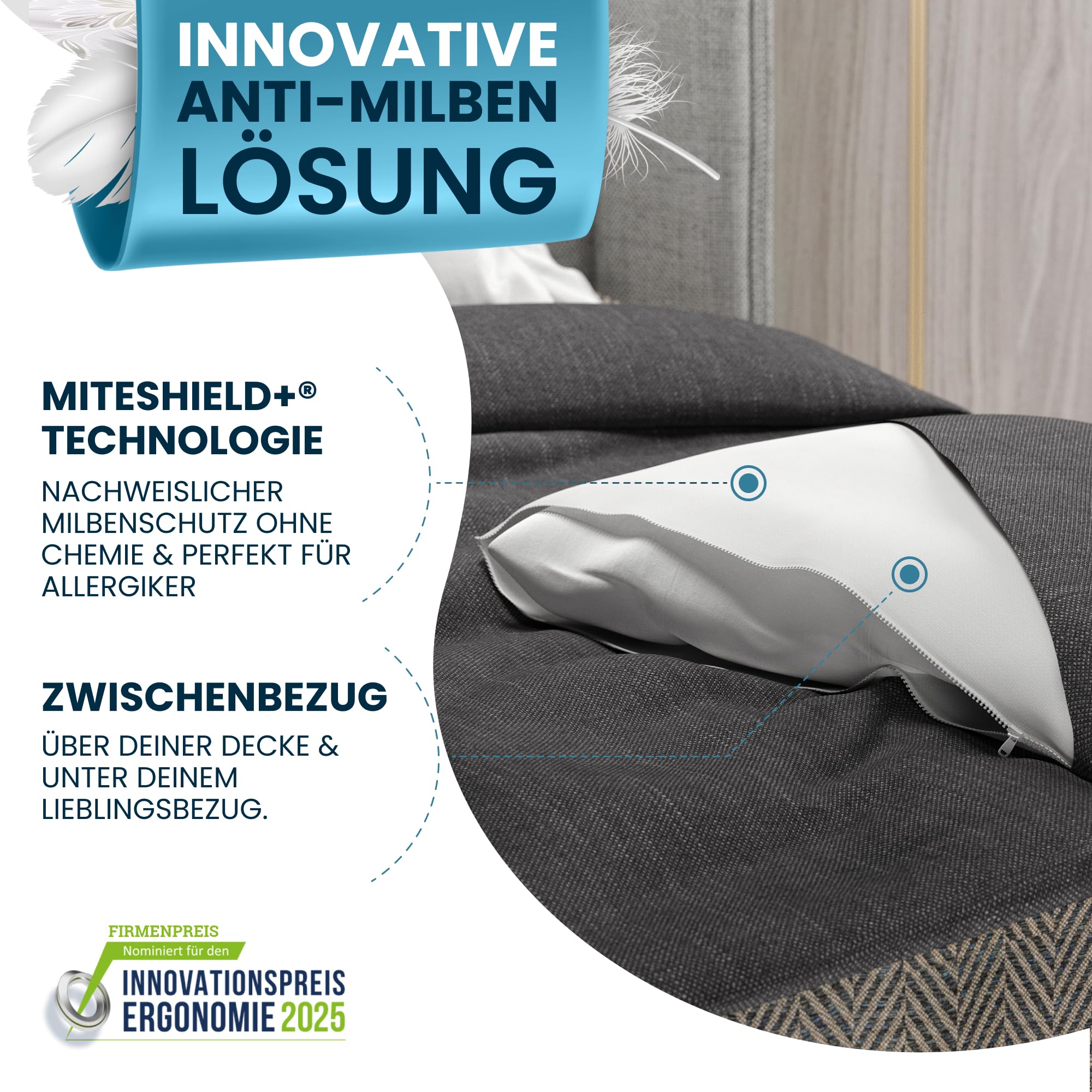 Milbenschutz Bezug Für Decke 155x220cm - OEKO-TEX Allergiker Bettwäsche