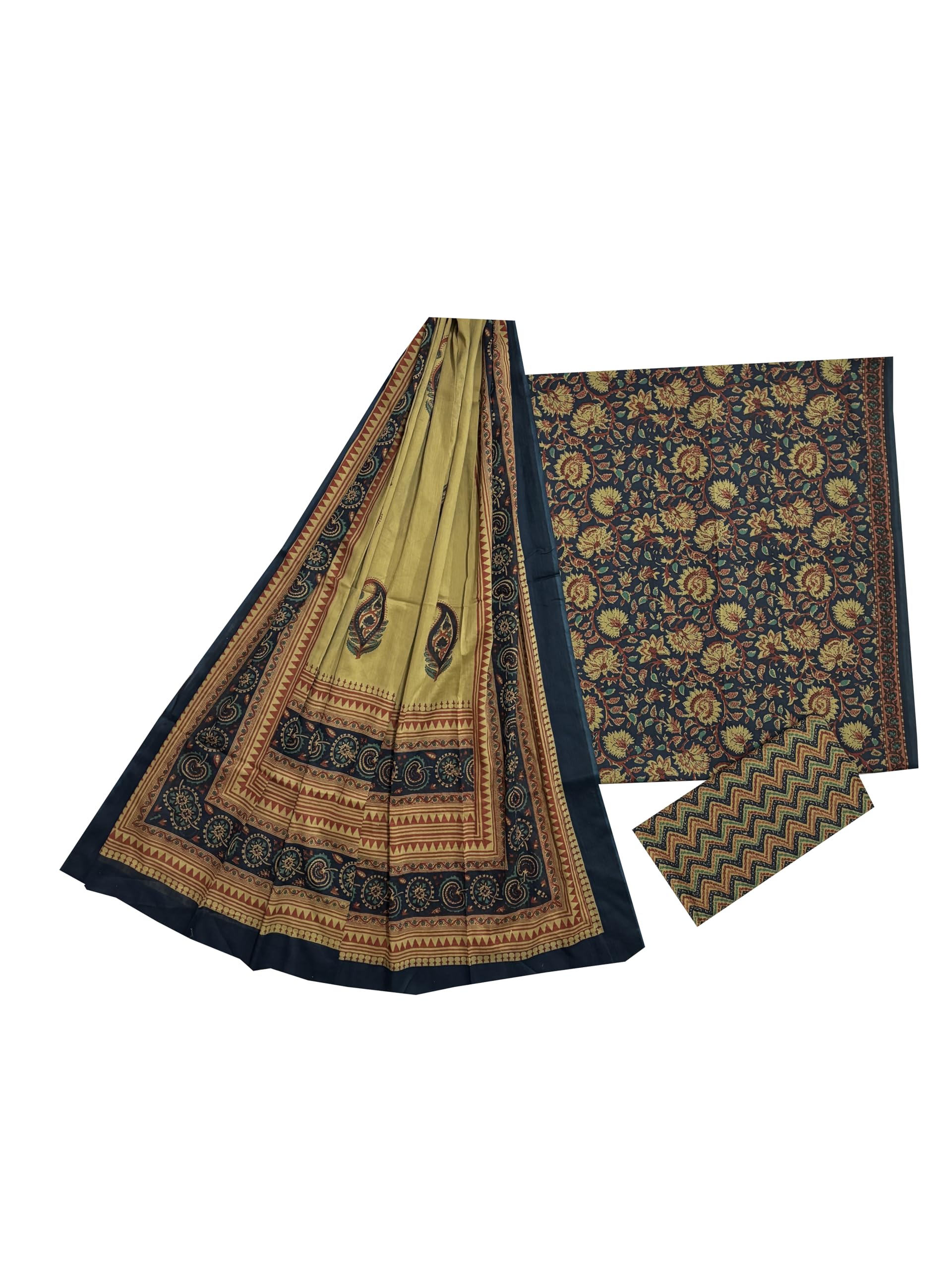 Women's Dress Material Block Print Cotton Fabric Unstitch Salvar Dupatta Suit Set (BT 272 Blue)-image-30