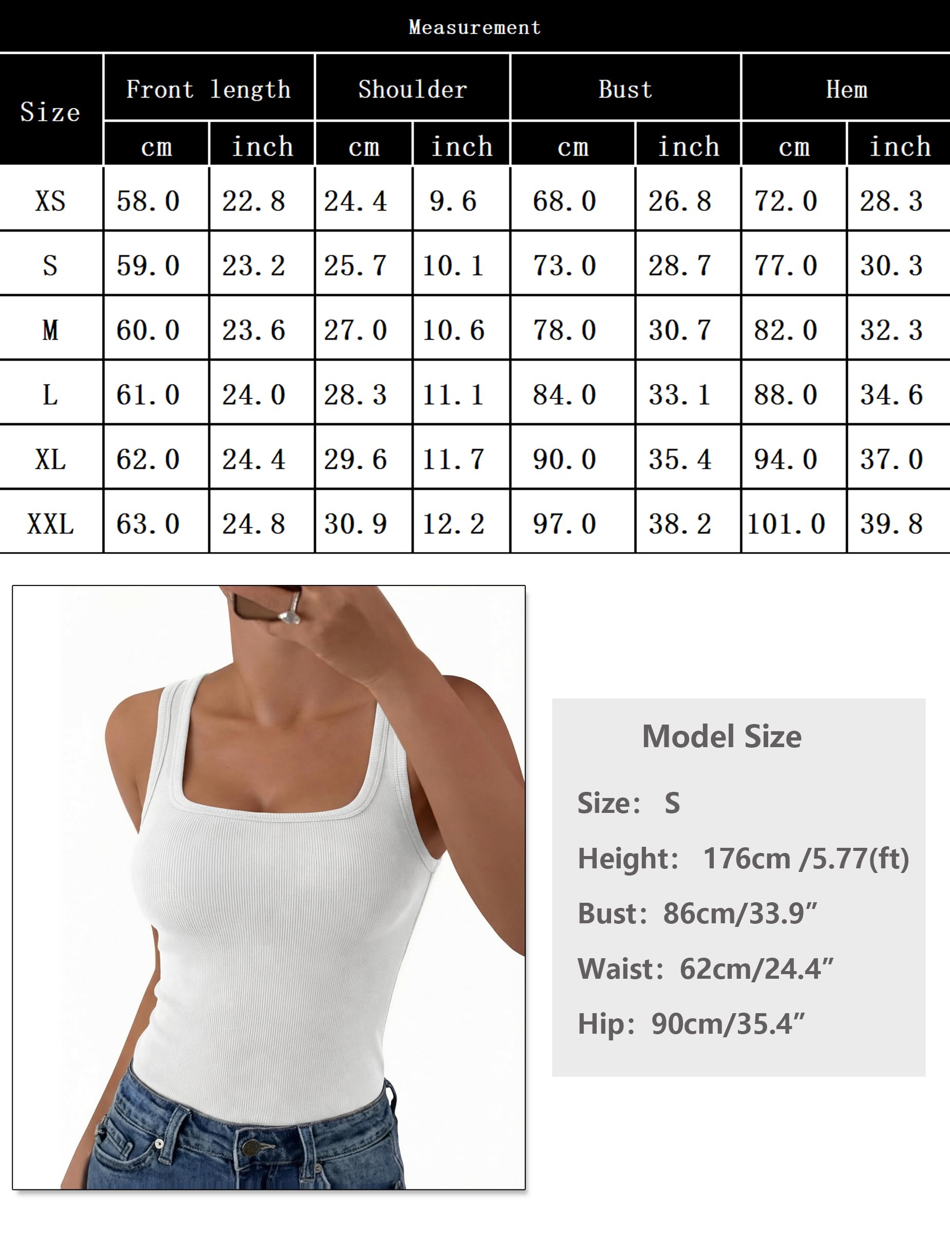 Aottori Camiseta sin Mangas Mujer Verano Cuello Cuadrado Tops Ajustado Elástico Camisetas Tirantes Elegante Punto Tank Top Sólido Básica Chalecos Top