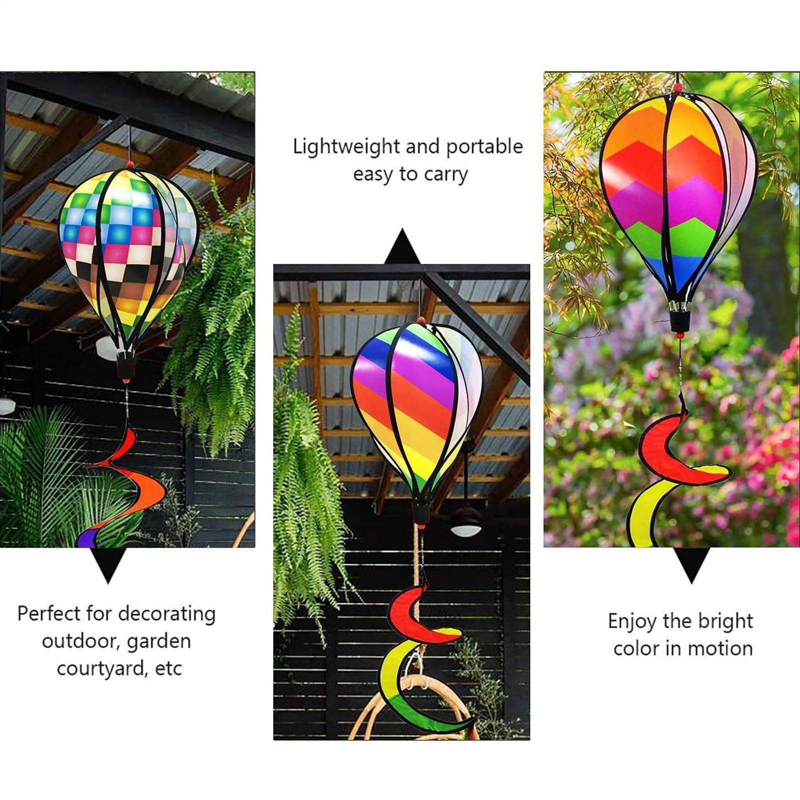 Ensemble de toupies à Vent en Forme de montgolfière, 26,9 cm Arc-en- torsadé, décorations à Suspendre, moulins à Vent Whirlygig pour pelouse, Cour, Jardin, décoration extérieure