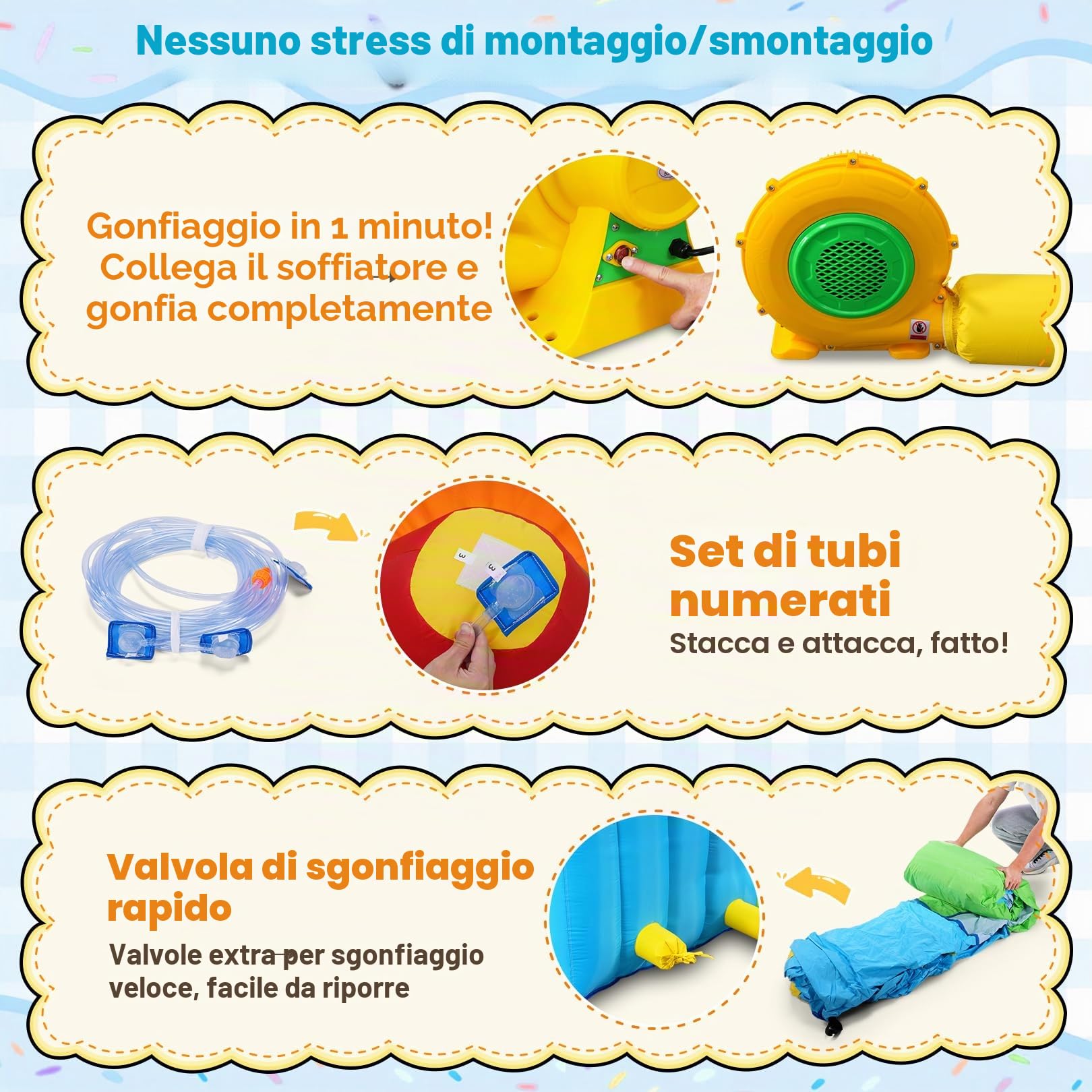 Gonfiabile acquascivolo castello gonfiabile con ventilatore per bambini 3+ anni, scivolo asciutto/acqua, parco acquatico dinosauro con 2 scivoli, piscina per bambini e piscina, cestino da basket