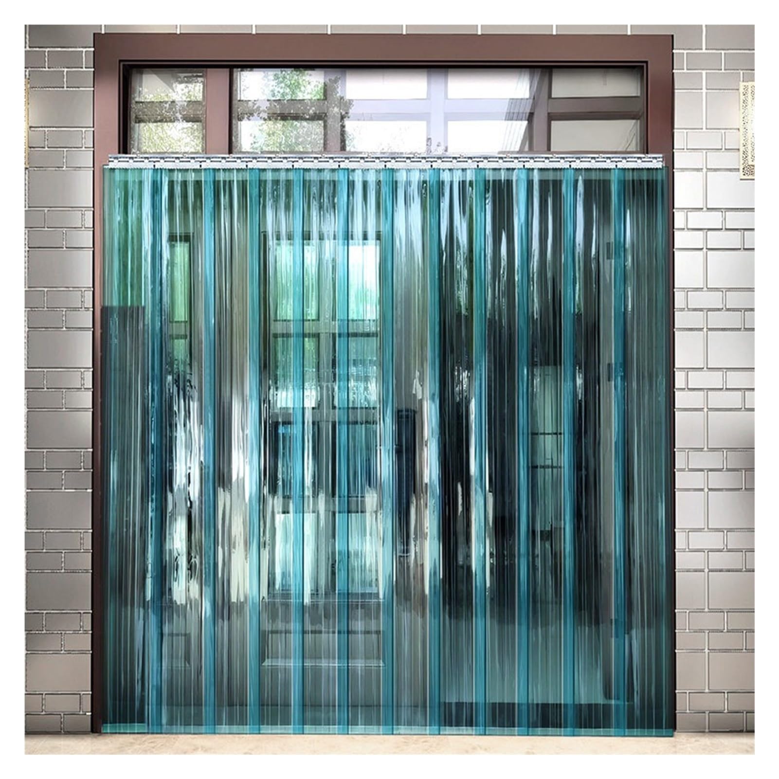 Rideaux de porte en vinyle bleu transparent avec bandes en PVC pour garage, stockage froid, 112 x 240 cm (l x L)