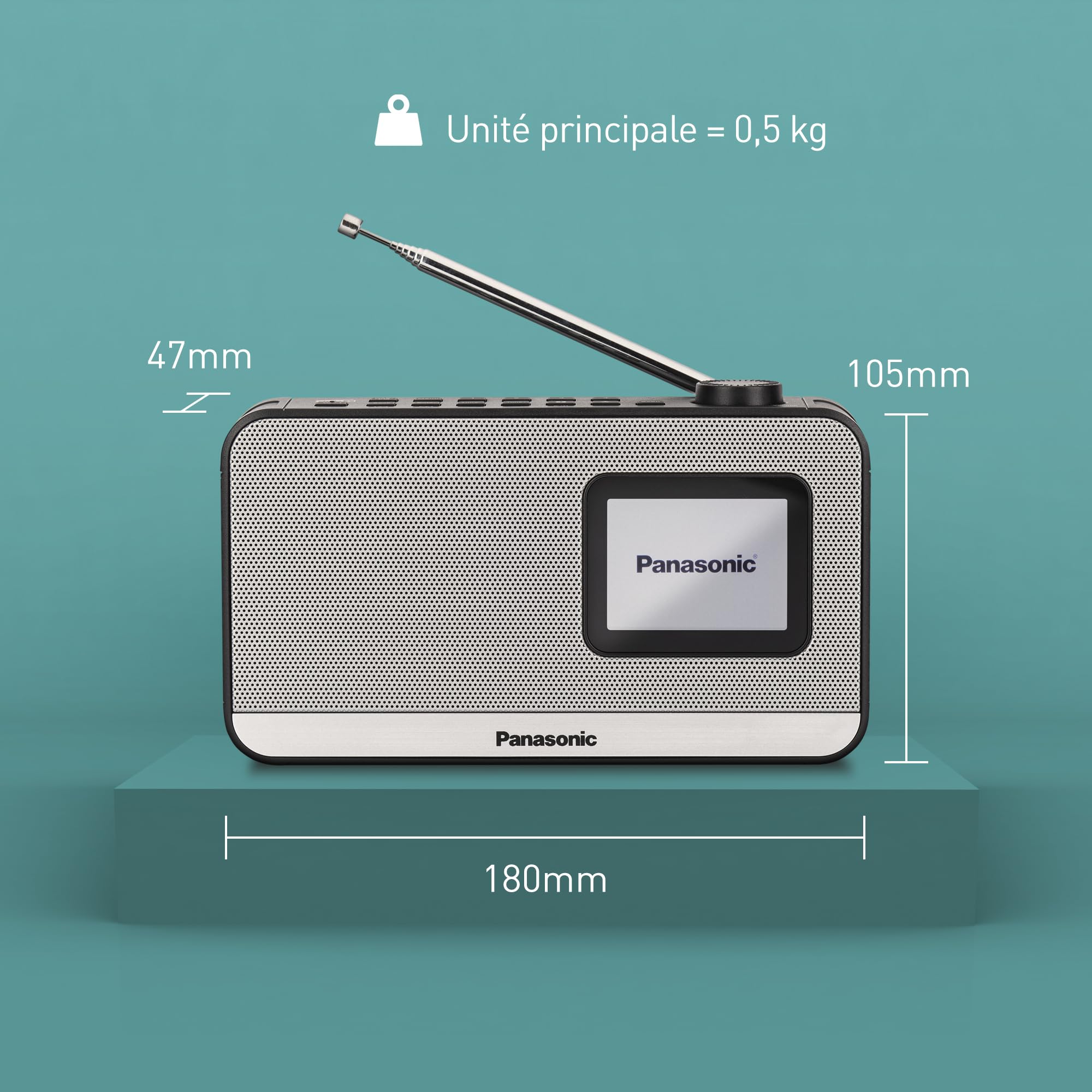 Panasonic RF-D15EG-K, Radio Numérique Portable Dab+/FM, Bluetooth, Écran LCD TFT 2,4", Haut-Parleur 3W 5cm, 4 Boutons de Présélection, Alimentation Piles et Secteur, Veille, Alarme, Horloge, Noir.