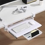 ETHU Under Desk Keyboard Tray - Small Slide Out Keyboard Shelf with C Clamp Mount, 19.7" x 11.8" Ergonomic Pull Out Tray for Home Office Desk, White