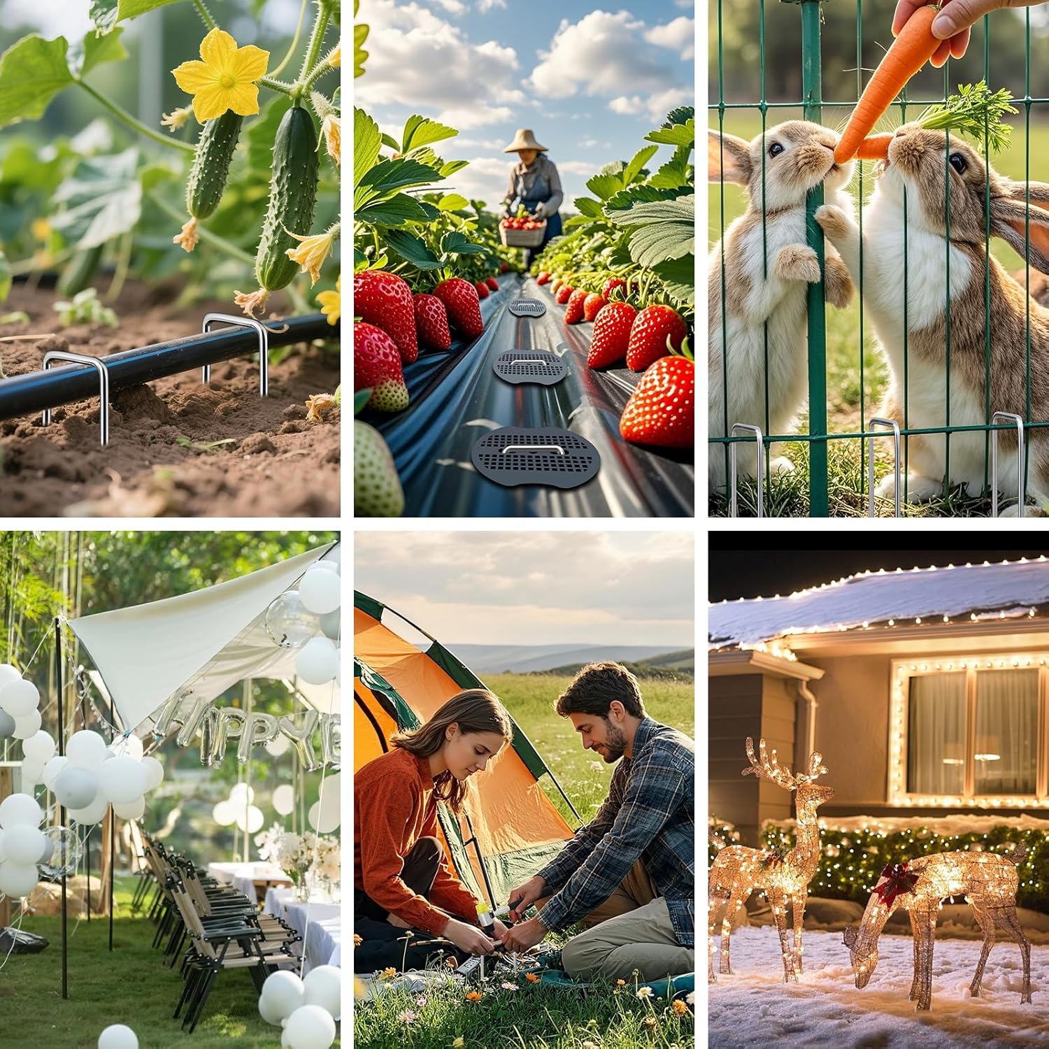 6 Inch Landscape Fabric Staples, 150Pcs Garden Stakes Galvanized +150Pcs Gasket +Pick Hook +Rubber Mallet, U Shaped Weed Barrier Stakes 11 Gauge Lawn Staples Landscape Pins for Yard, Sod, Weed Mat