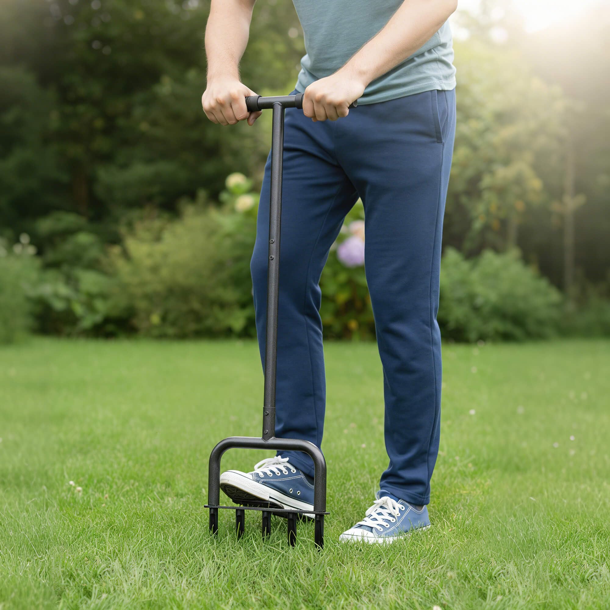 Herramienta aireadora manual para césped, aireadores de césped con 5 dientes huecos, herramientas para aflojar el suelo del jardín para mejorar la salud del césped