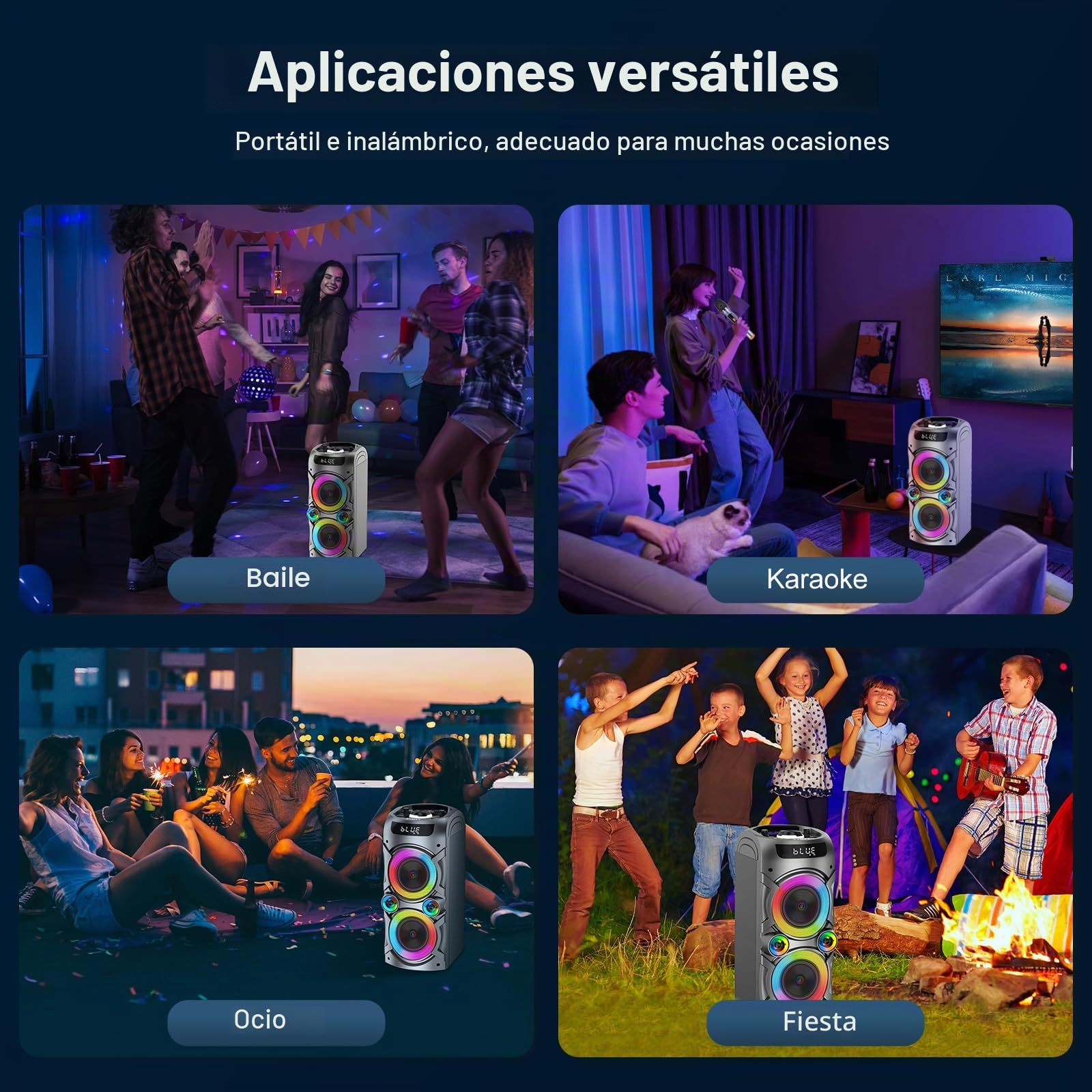 Altavoz Bluetooth portátil de 100 W Altavoz inalámbrico de alta potencia TWS Emparejamiento estéreo fuerte Graves profundos Gran altavoz de fiesta con subwoofer Luz de campo LED (Negro)