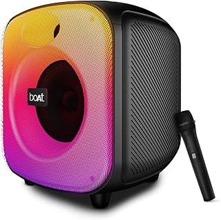 Boat PartyPal 65 Pro, 42W Signature Sound, Wireless Karaoke Mic, 8H Battery,RGB LEDs, TWS, Bass Boost, Multi Port, Bluetooth Speaker, Wireless Speaker, Portable Speaker (Premium Black)