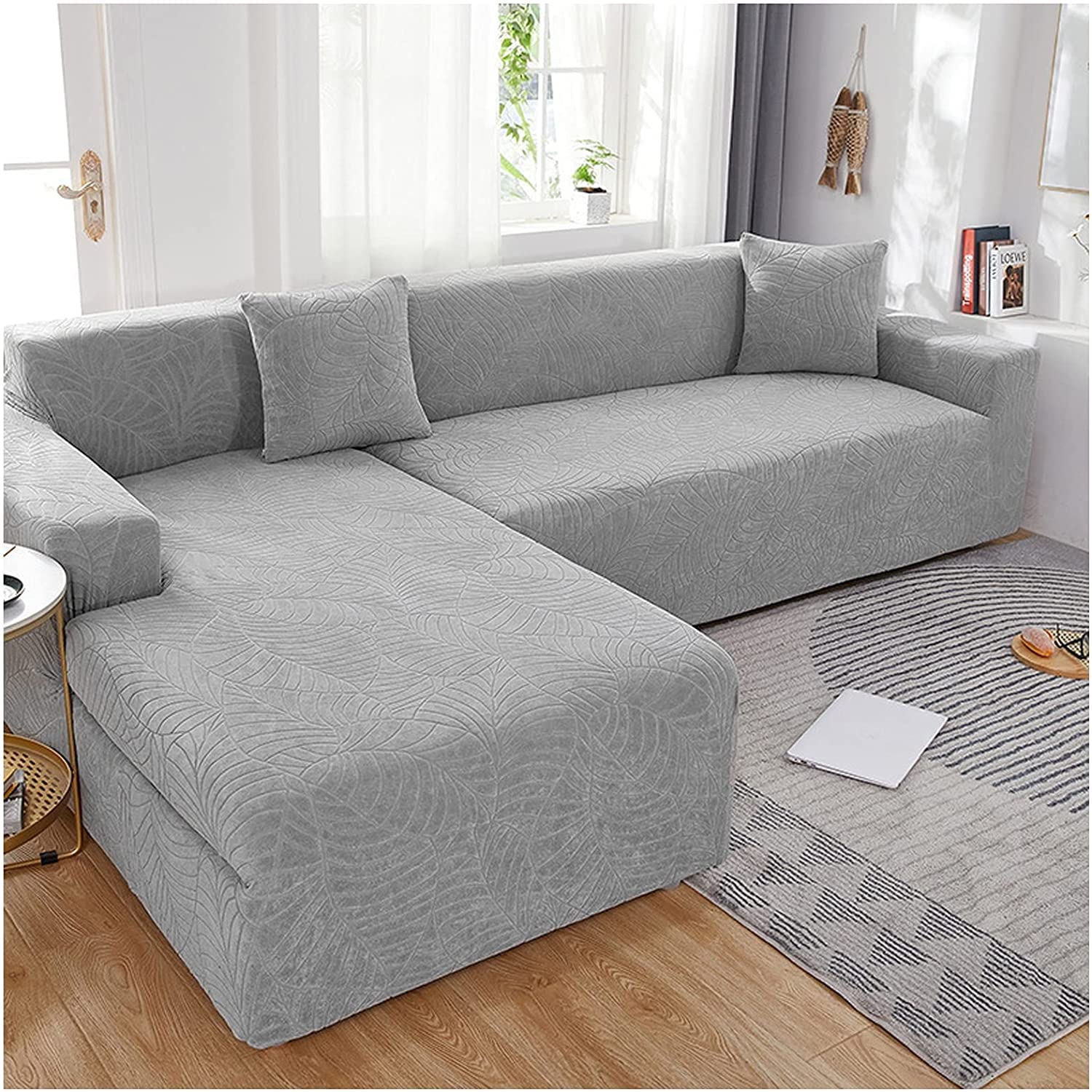 MGEMJMJ Elastic Upgrade Sofa Cover Stretch Sofa Covers, Jacquard Chaise Lounge Set Non Slip For Living Room Couch Cover(Size:2 Seater 145~185cm,Color:F)