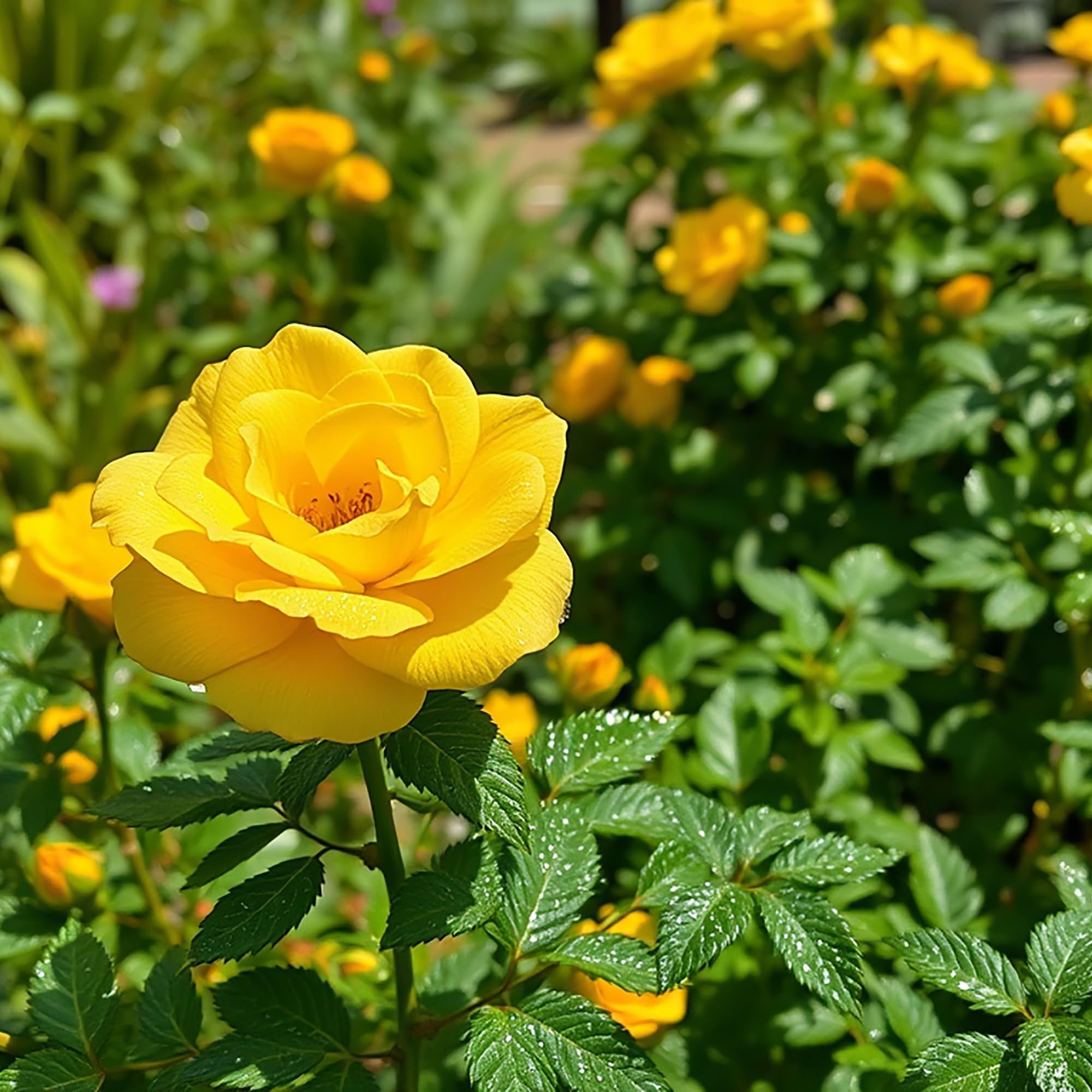 Rosier jaune à racines nues rustiques « Sunshine Lady » - Fleurs parfumées pour haies de jardin, treillis, allées et arbustes à fleurs
