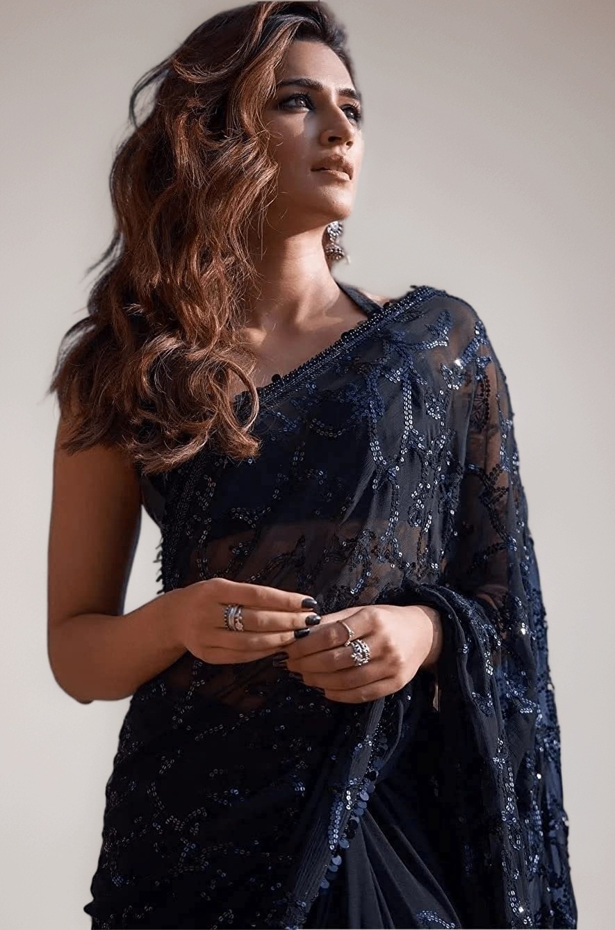 Women's Sequence Work Georgette Saree With Blouse Piece (Kriti Sanon Sequence)