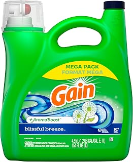 Gain + Aroma Boost Liquid Laundry Detergent, Blissful Breeze Scent, 107 Loads, 154 fl oz, HE Compatible