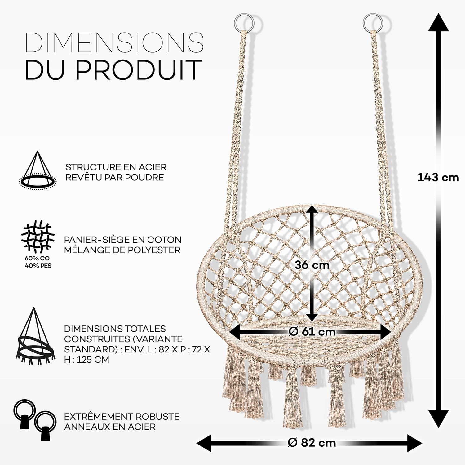Diagram showing the dimensions of the tillvex hammock chair