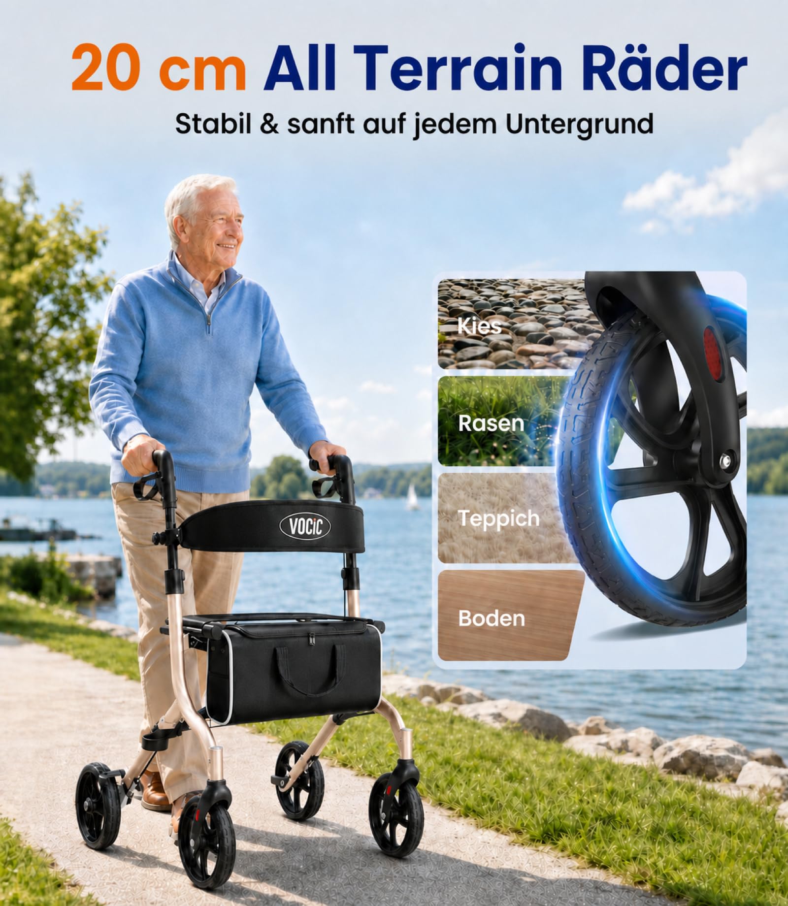 VOCIC Z27 5,8kg Ultraleicht Rollator faltbar leicht mit sitz, aus Aluminium