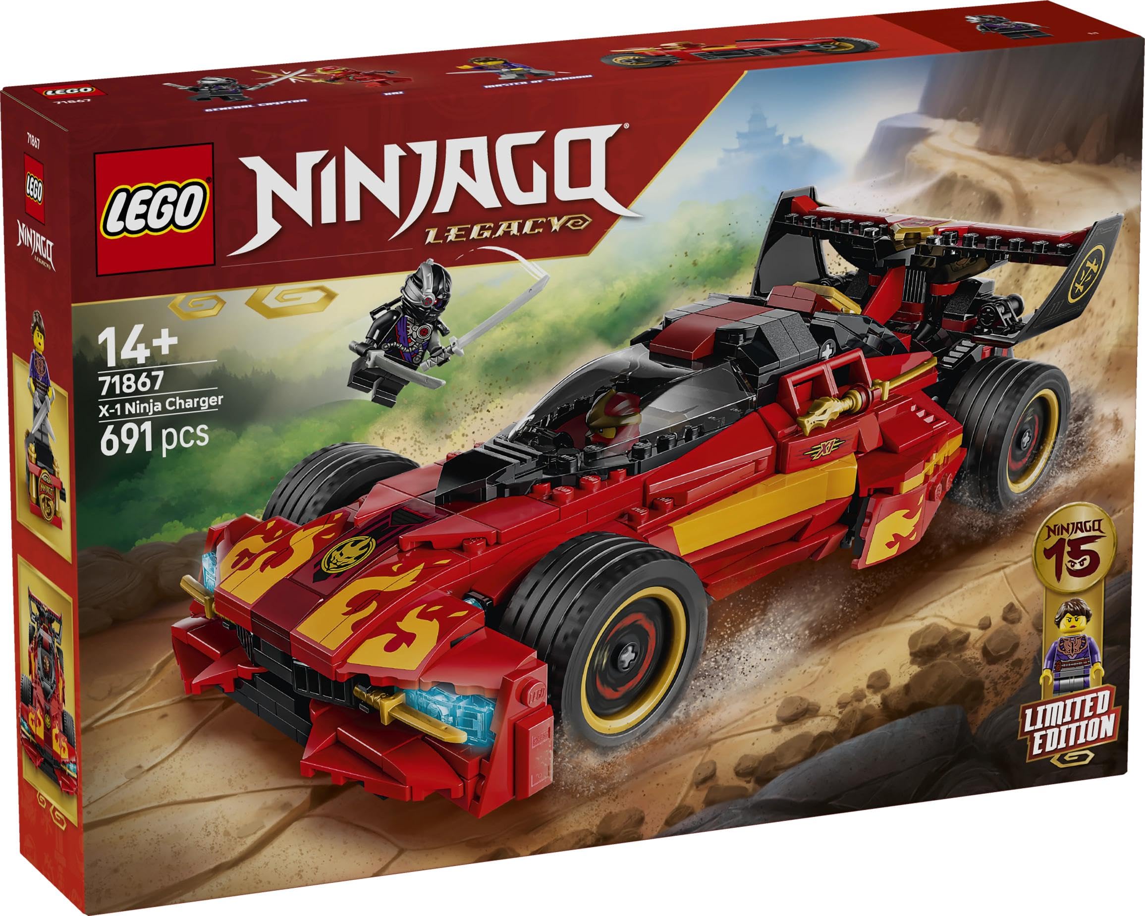 LEGO NINJAGO Super-Bolide Ninja X-1-15° Anniversario - Modello Auto da Corsa con Moto Giocattolo e 3 Minifigure tra cui Kai - Regalo Nostalgico per Ragazzi da 14 Anni in su e per i Fan Adulti 71867