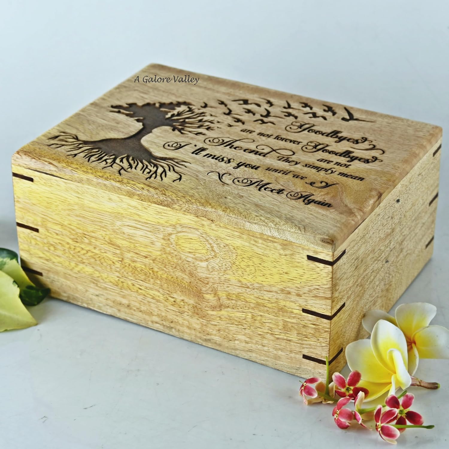 Biodegradable Hand-Carved Wooden Cremation Urn for Human Ashes, Adults & Pets | Memorial Keepsake Box for Burial or Funeral | Mango Wood, Golden Brown (Small, 6.5 x 4.5 x 2.25 Inches, 38 Cu/In)