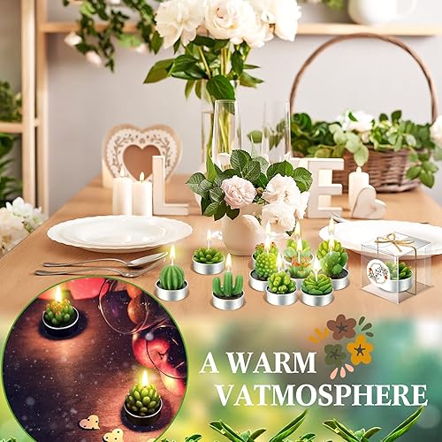 Miniatura 7 de 12 juegos de velas de cactus suculentas, velas de té de cactus, velas de té decorativas, sin humo, mini velas de plantas para el día de San